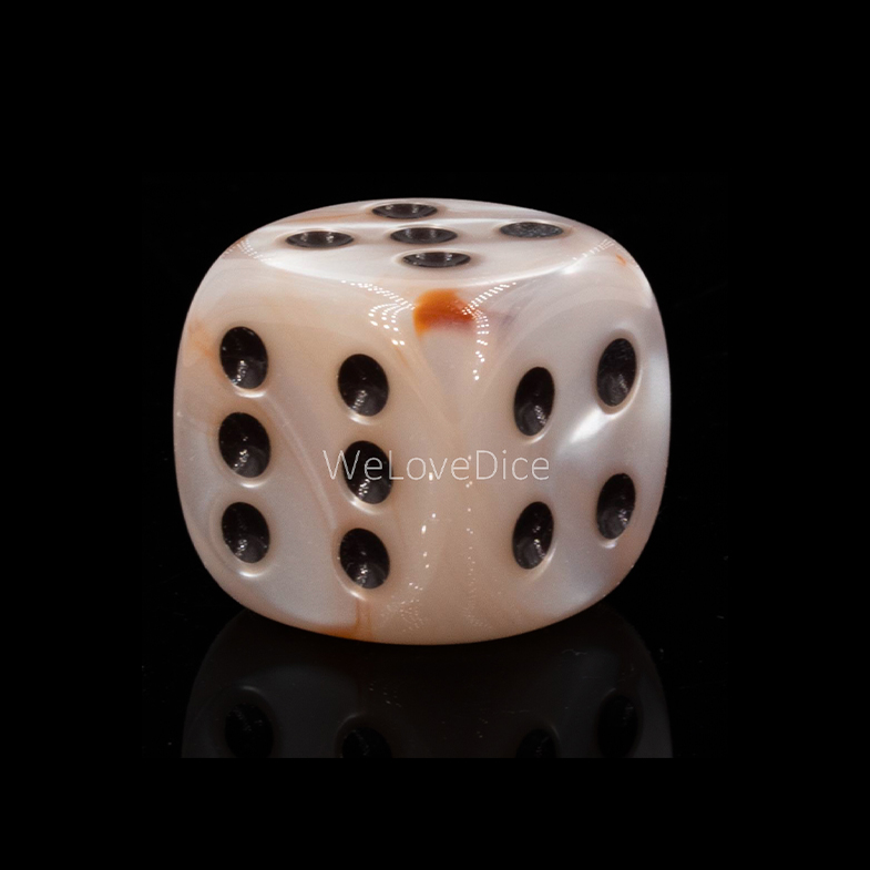 16mm  D6 Dice in abalone beige / black Silk