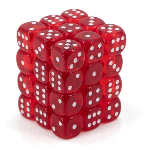 Translucent Red / white 12mm D6 Dice Set (36 dice)