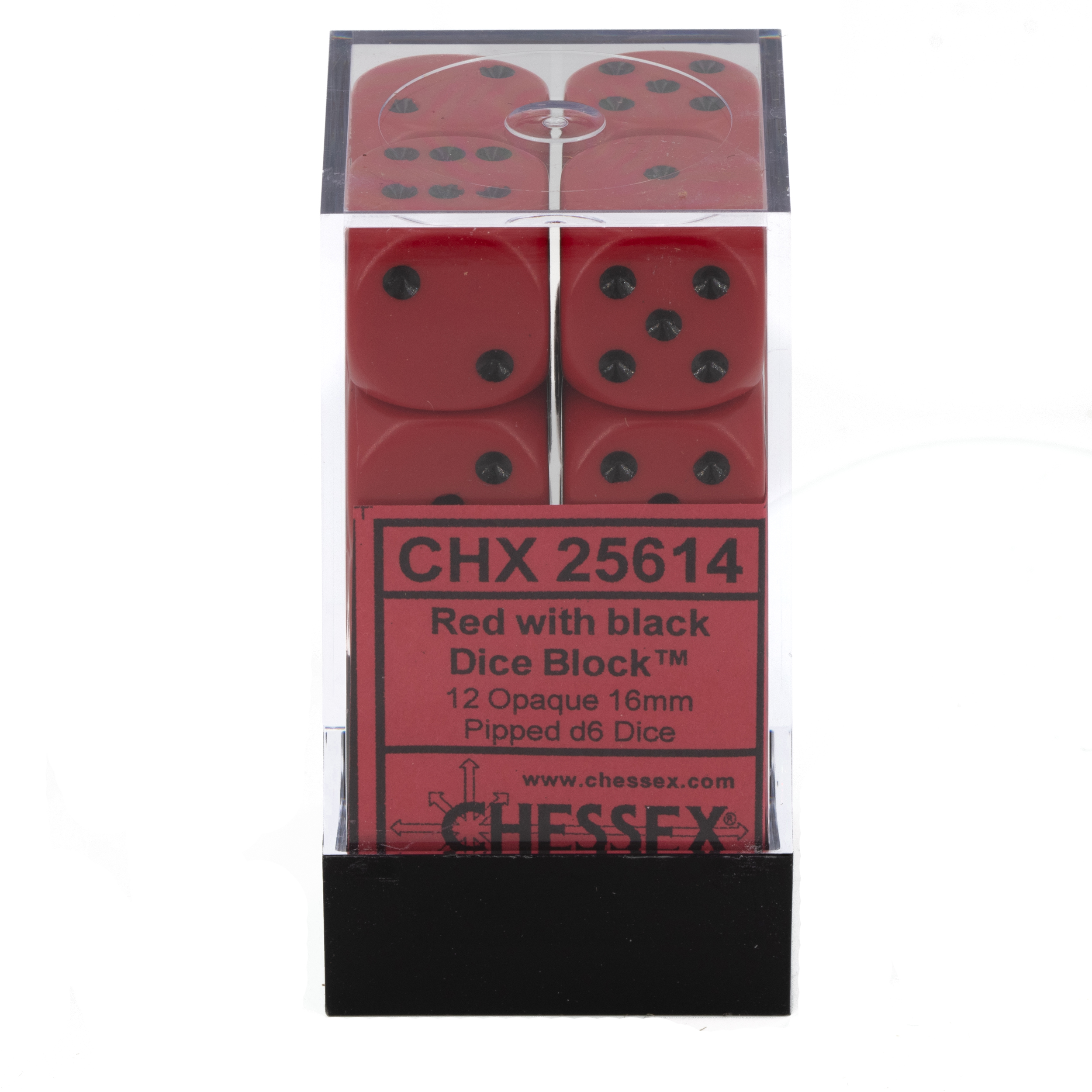 Opaque Red / black 16mm D6 Dice Set (12 dice)