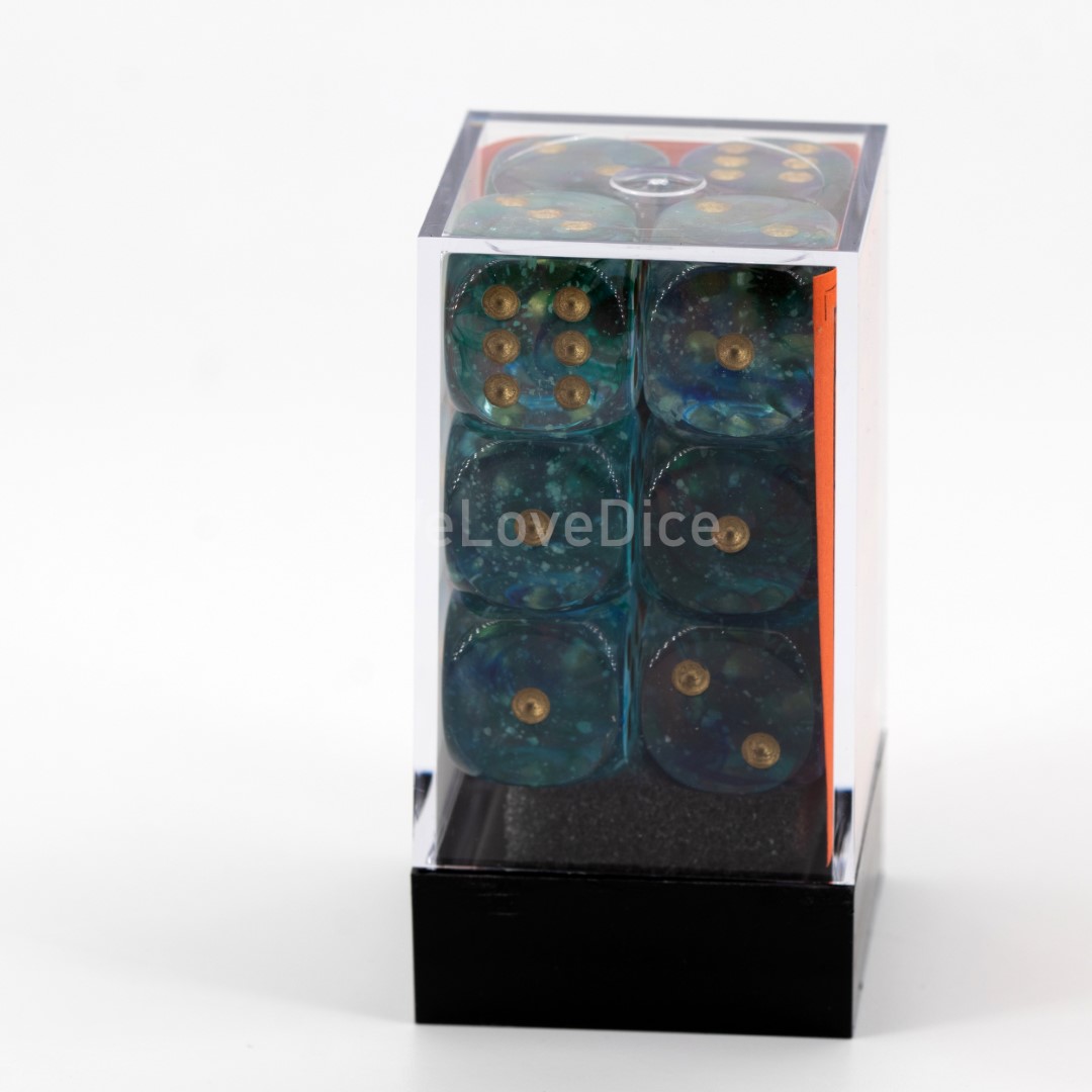 Nebula® Oceanic / Gold 16mm W6 Würfel Set (12 Würfel)
