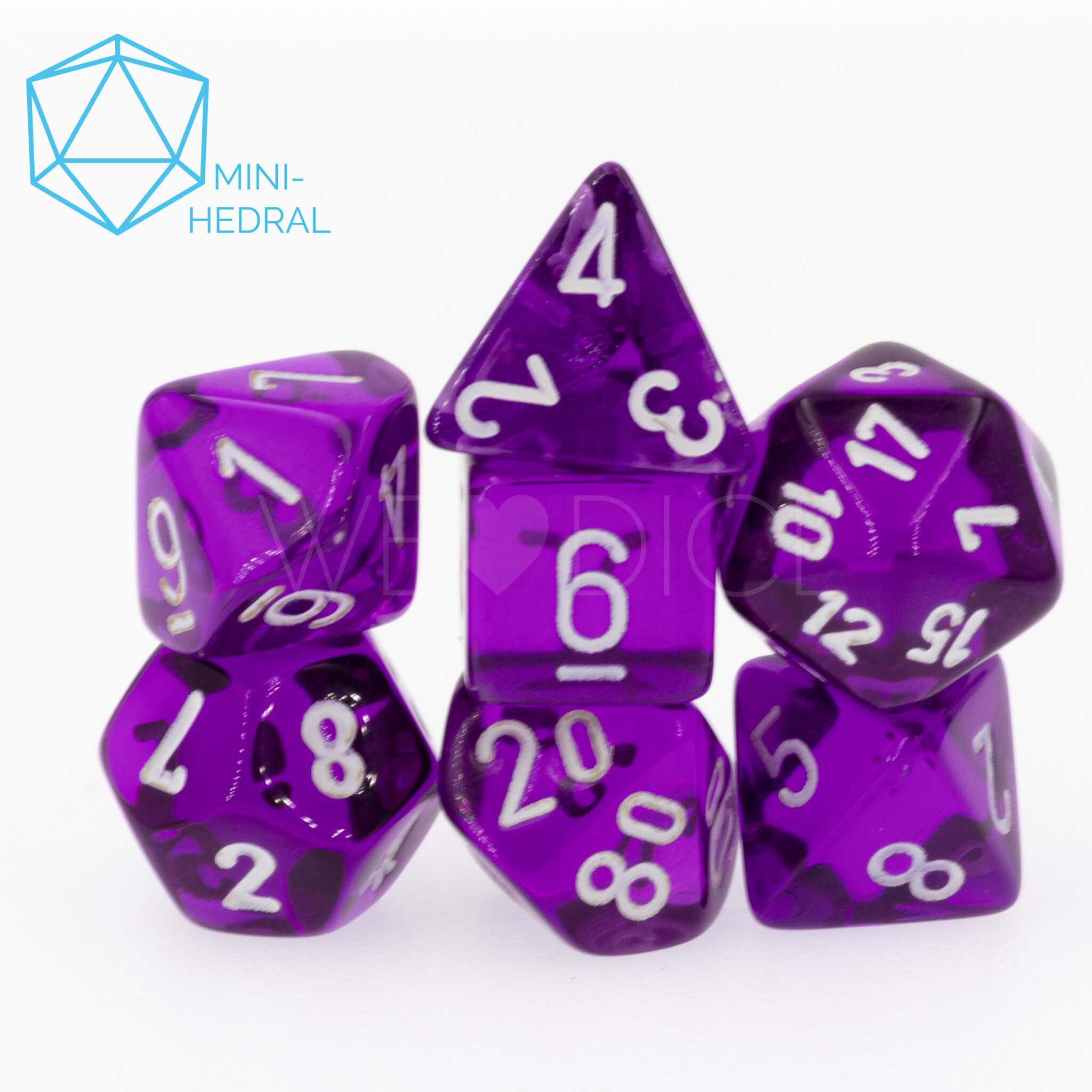 Mini-hedral Transparent Polyhedral Lila / weiß 7-Würfel Set
