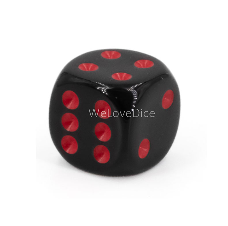 16mm  D6 Dice in black / red  Opaque