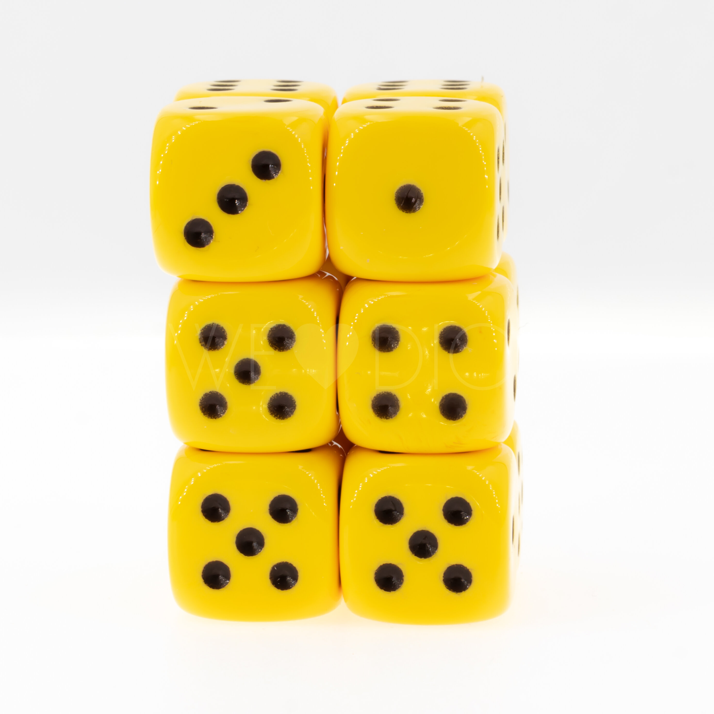 Opaque yellow / black 16mm D6 Dice Set  (12Pcs)