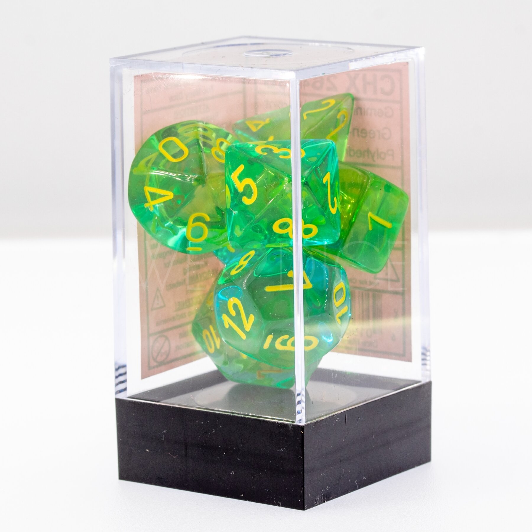 Gemini®, Transparent Polyhedral Grün-Blaugrün / gelb 7-Würfel Set