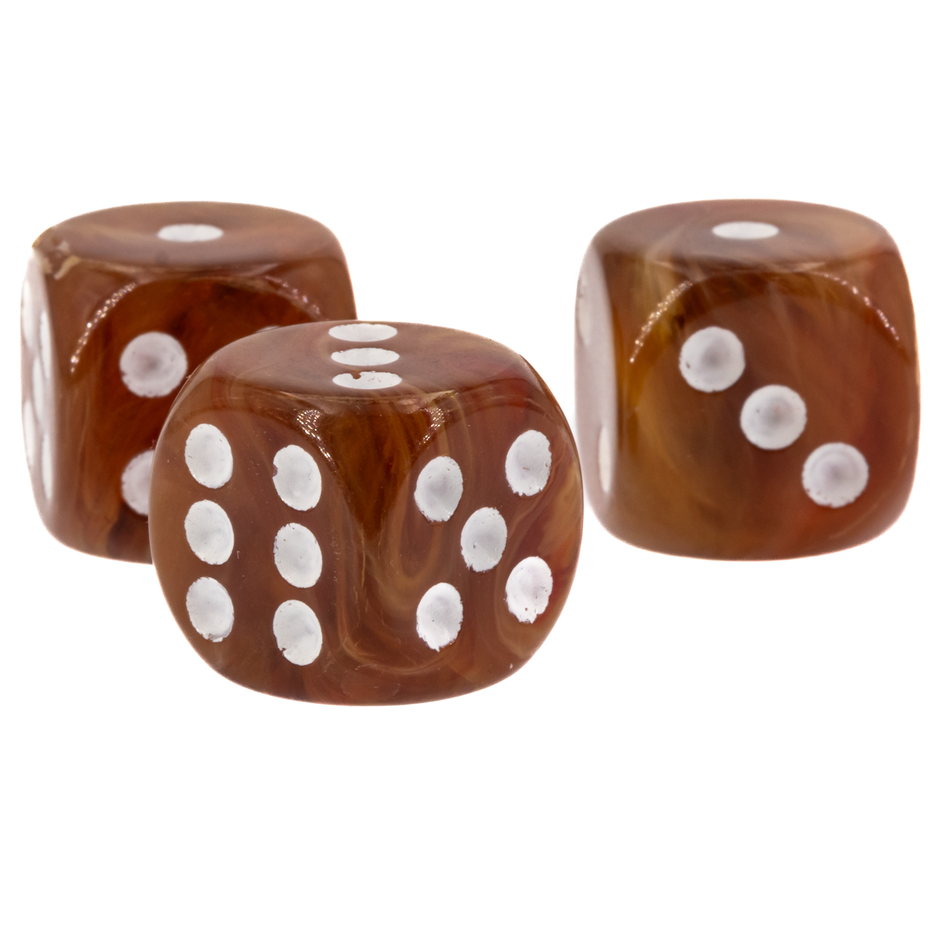 16mm  D6 Dice in caramel brown / white Marbled
