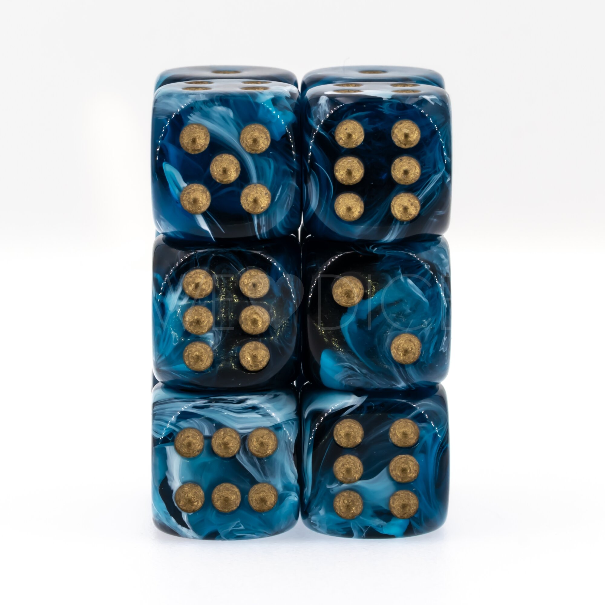 Maro midnight blue / gold 16mm D6 Dice Set  (12Pcs)