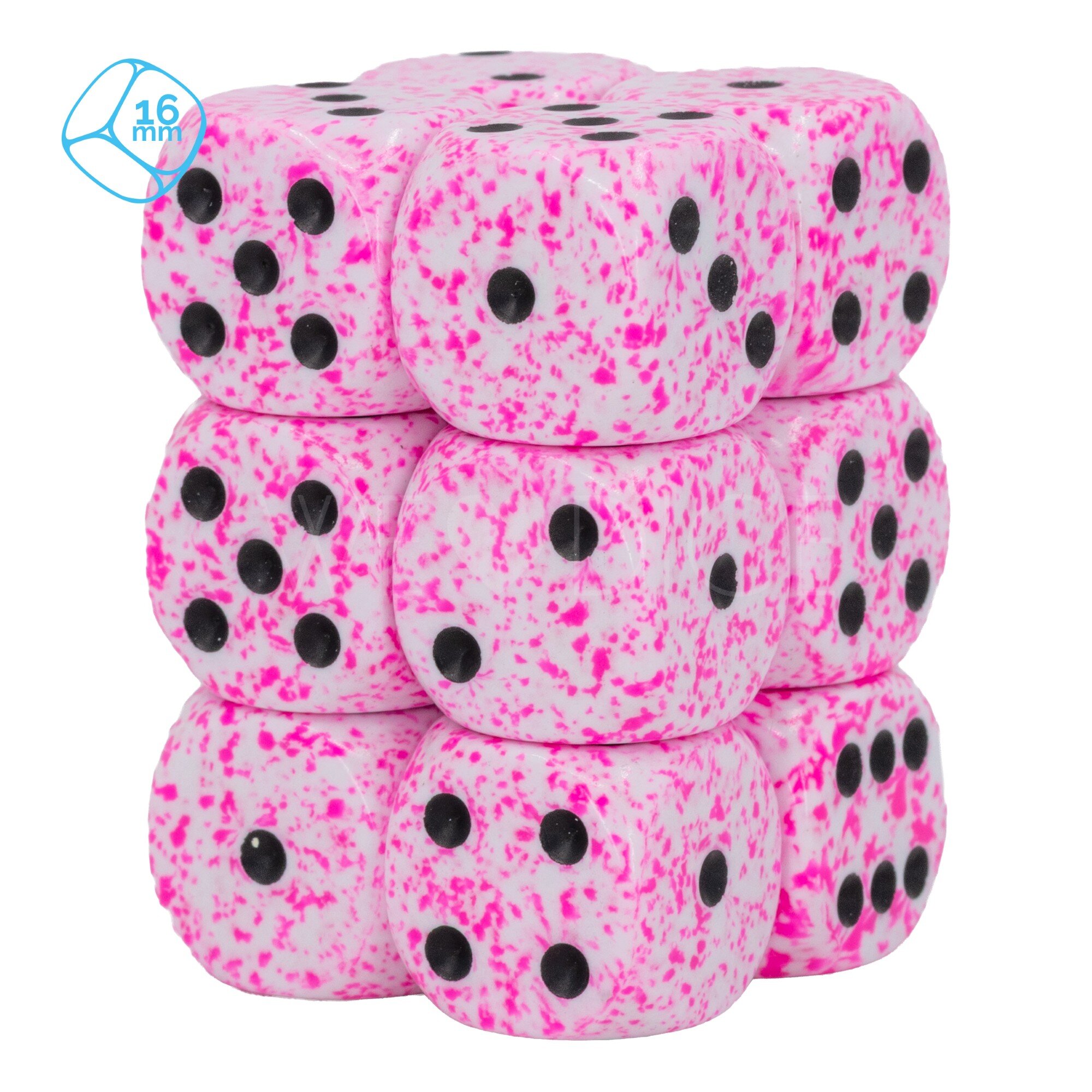 Speckled® Pink / black 16mm W6 Würfel Set (12 Würfel)