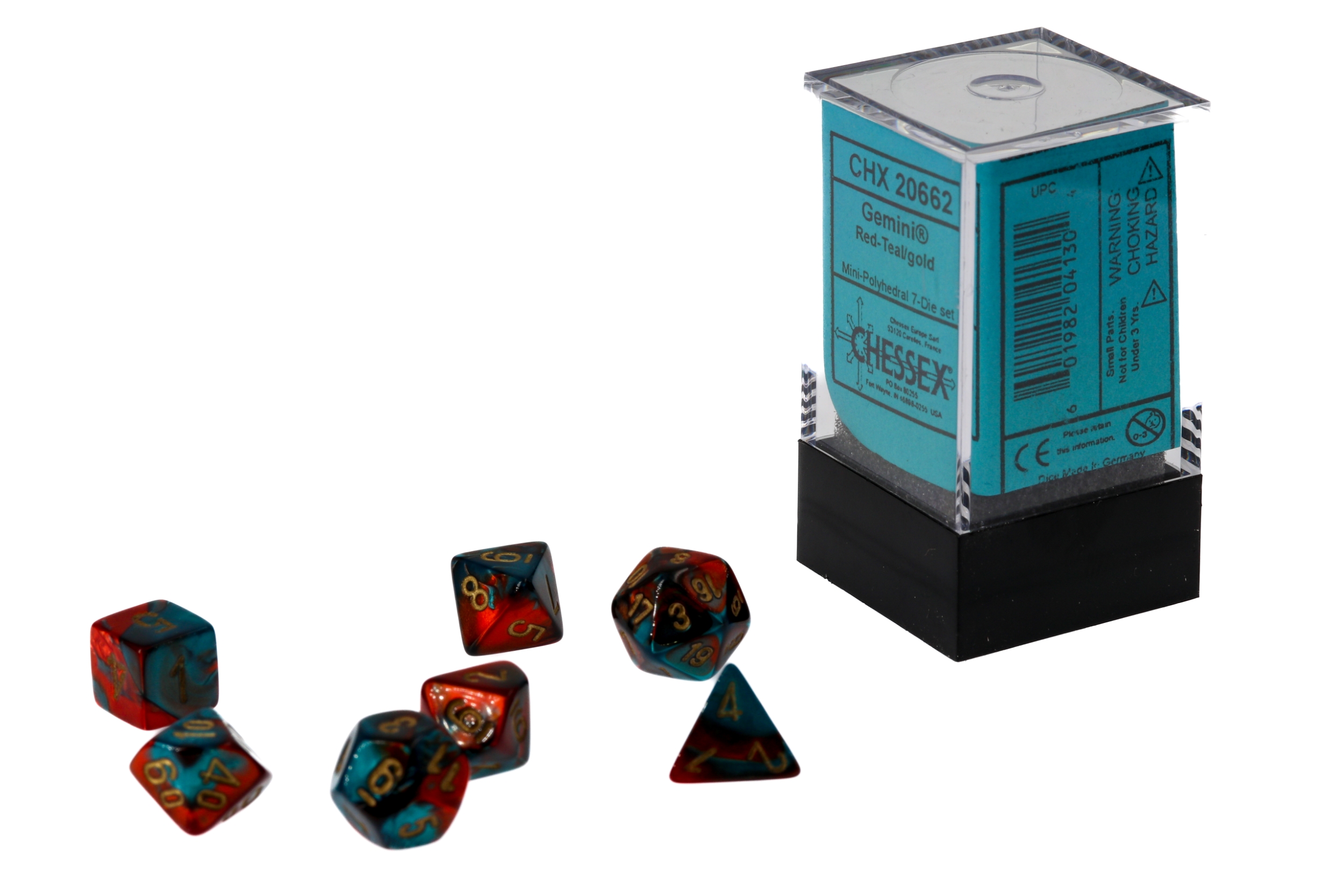 Gemini® Mini-hedral Polyhedral Red-Teal with gold 7-DieSet