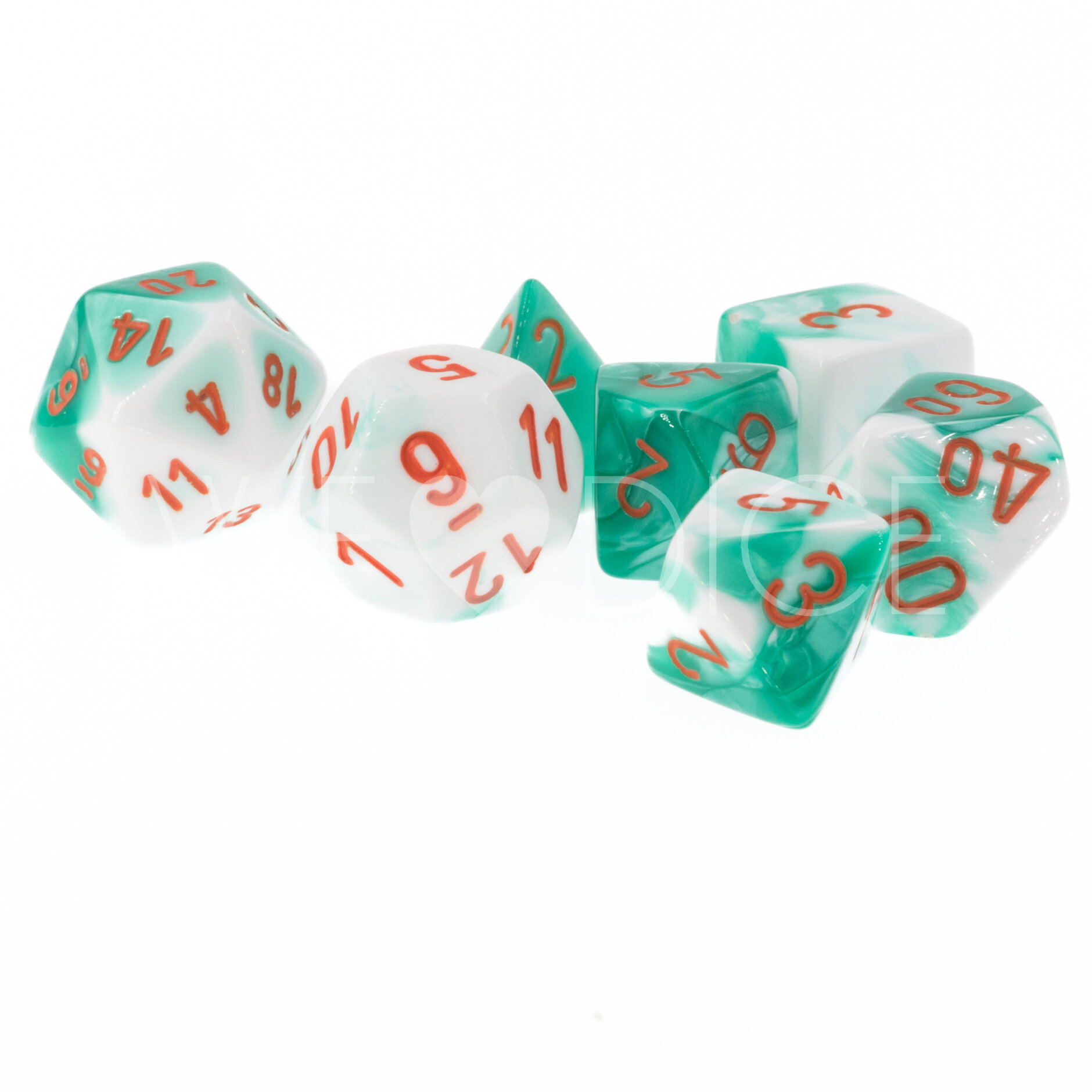 LabDice Gemini® Mint Green-White/orange  Set 7 Stück