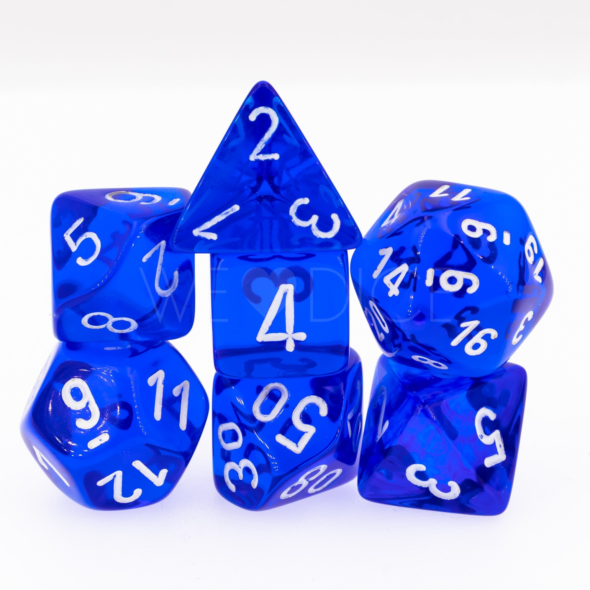 Transparent Polyhedral Blau / weiß 7-Würfel Set