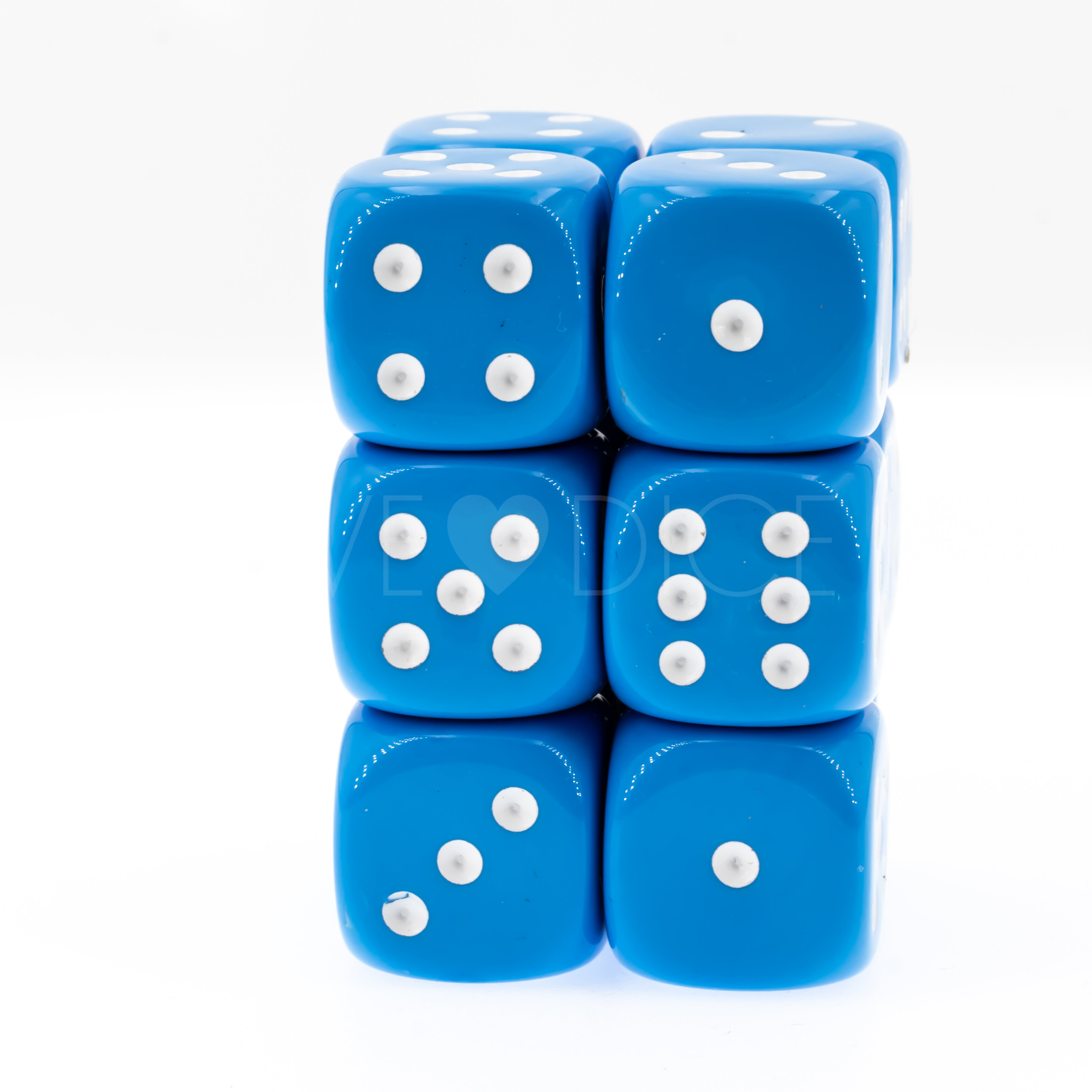 Opaque light blue / white 18mm D6 Dice Set  (12 Pcs)