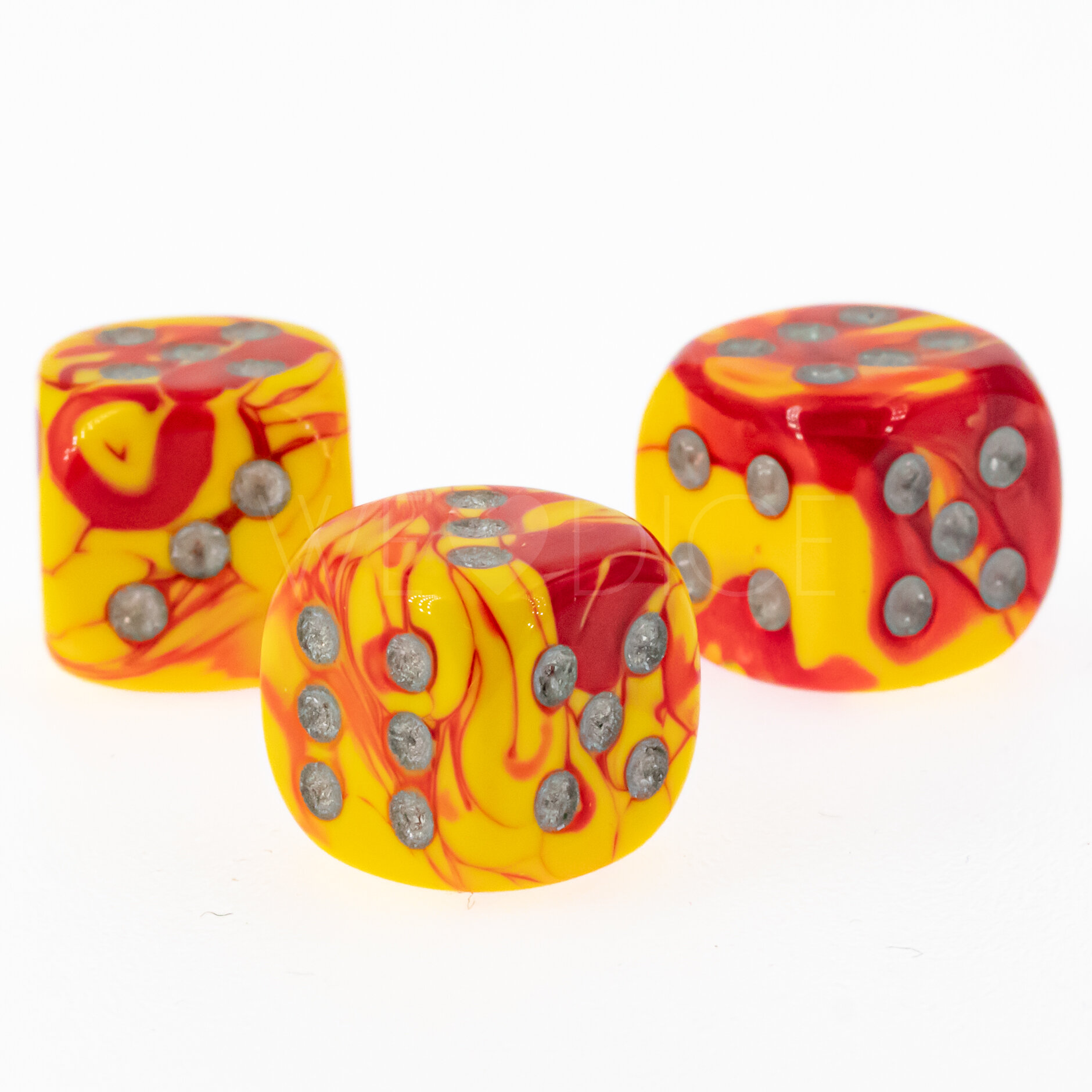 Gemini® Rot-Gelb / silber 12mm W6 Würfel mit Punkten (1 Stück)