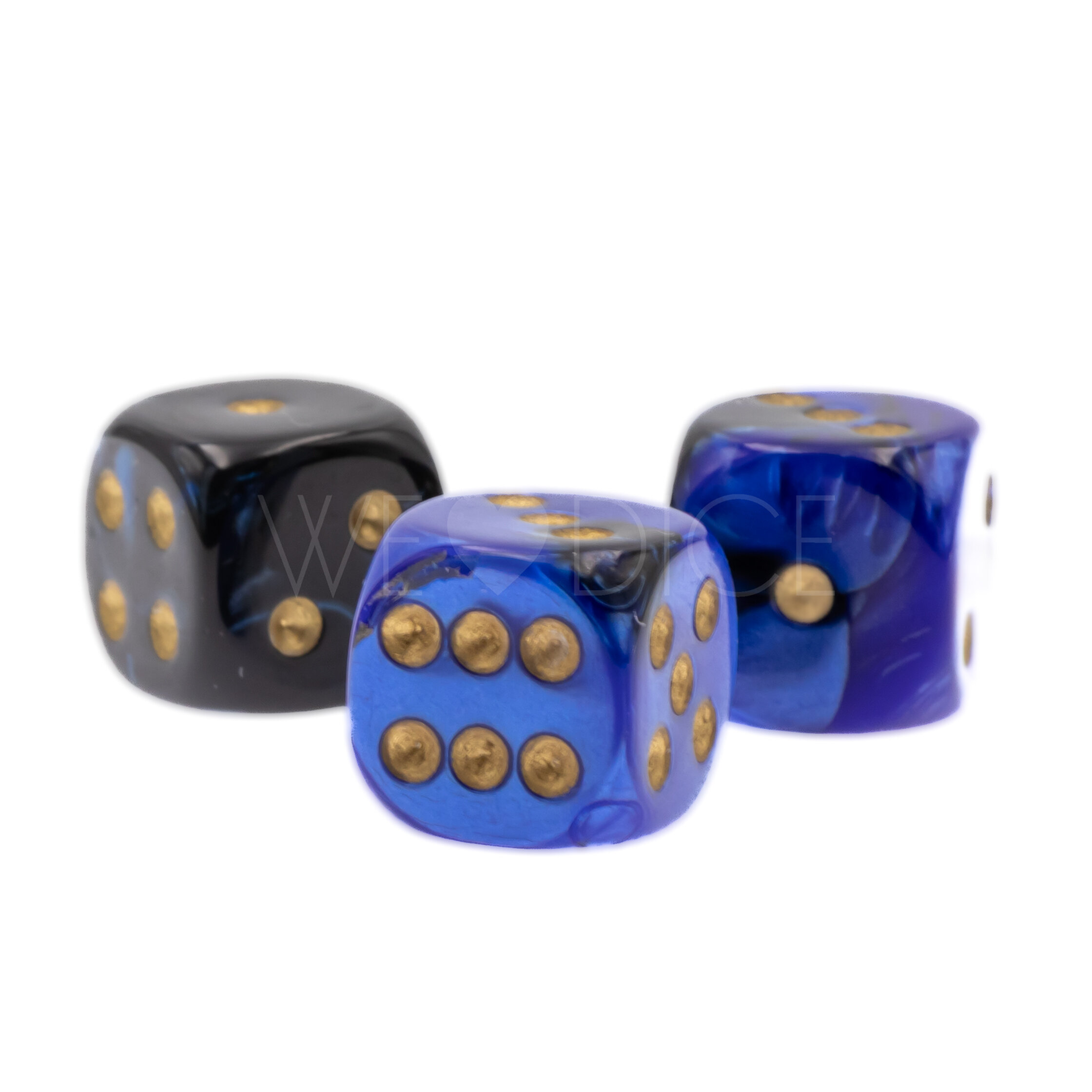 Gemini® Schwarz-Blau / gold 12mm W6 Würfel mit Punkten (1 Stück)