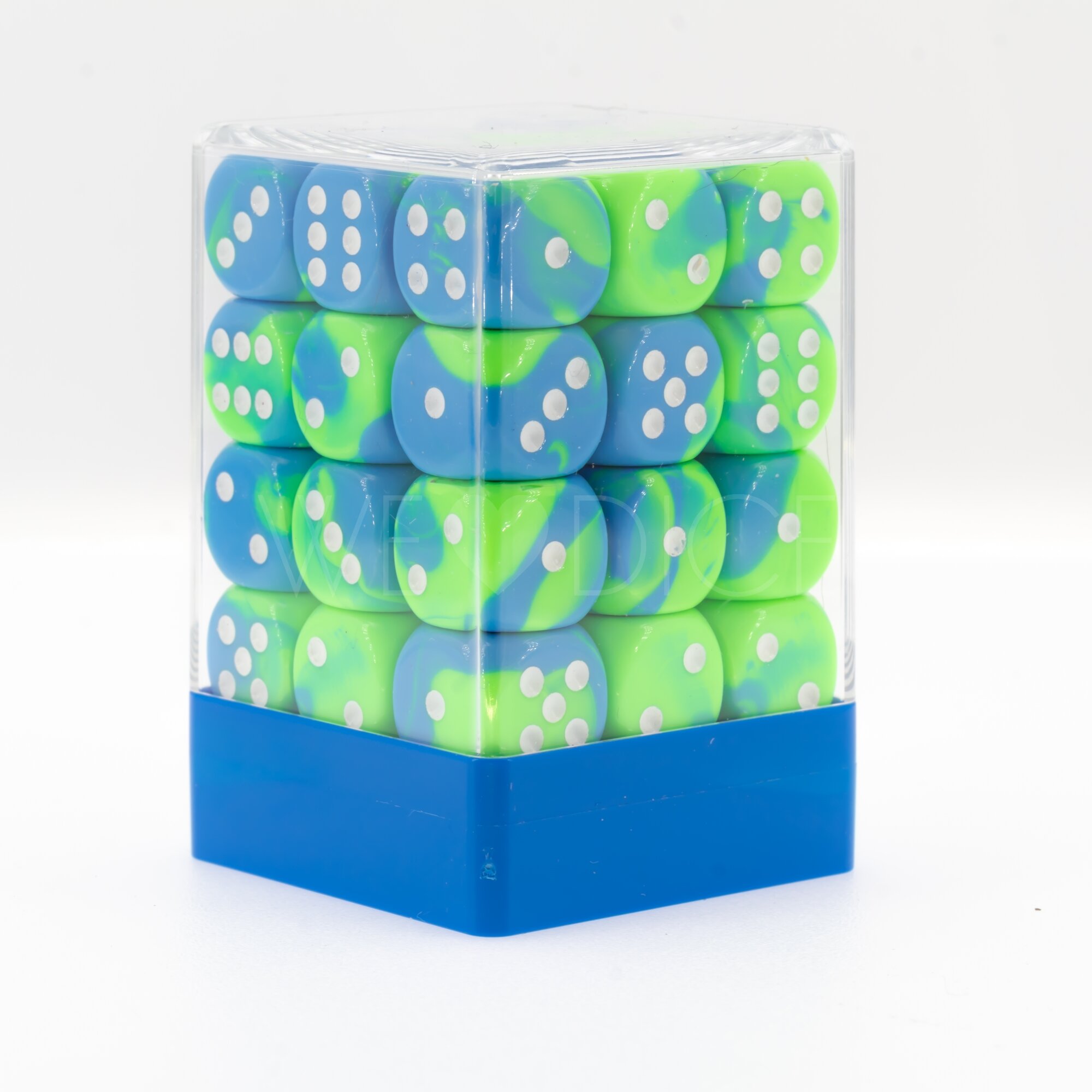 2-way blue - green / white 12mm D6 Dice Set  (36Pcs)