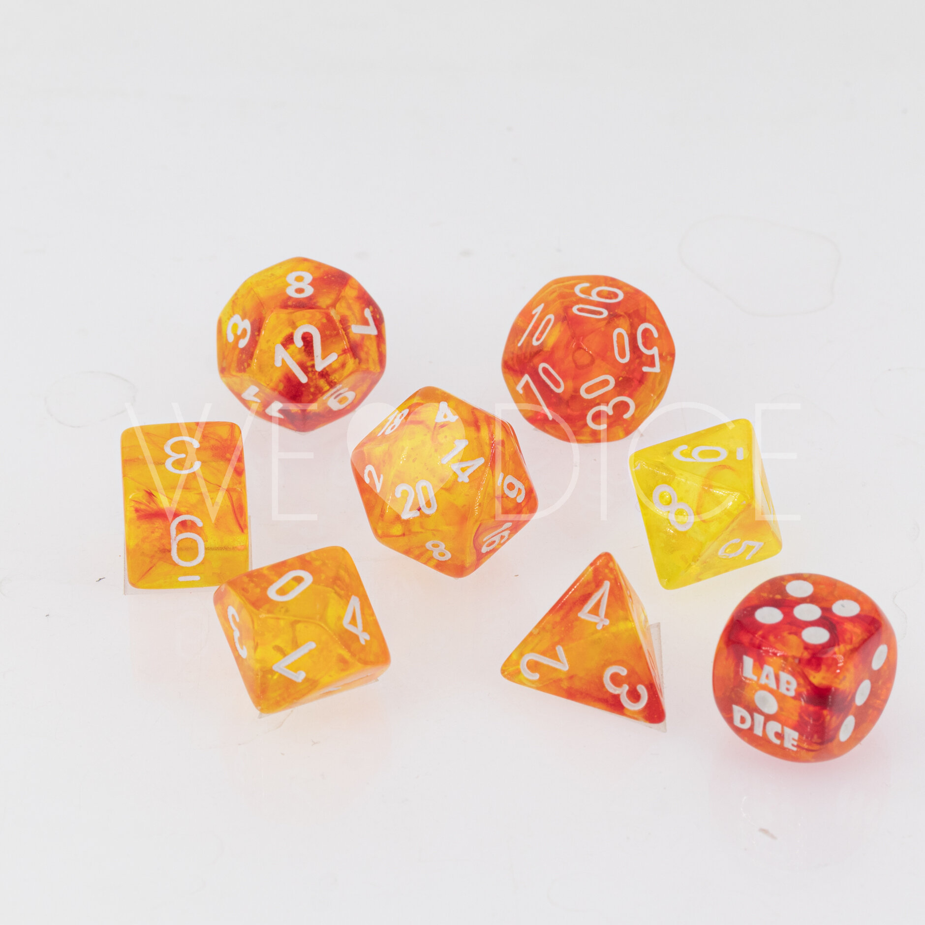 PRE ORDER LabDice Nebula®, Luminary™ Molten™ / white  Set 8 Stück