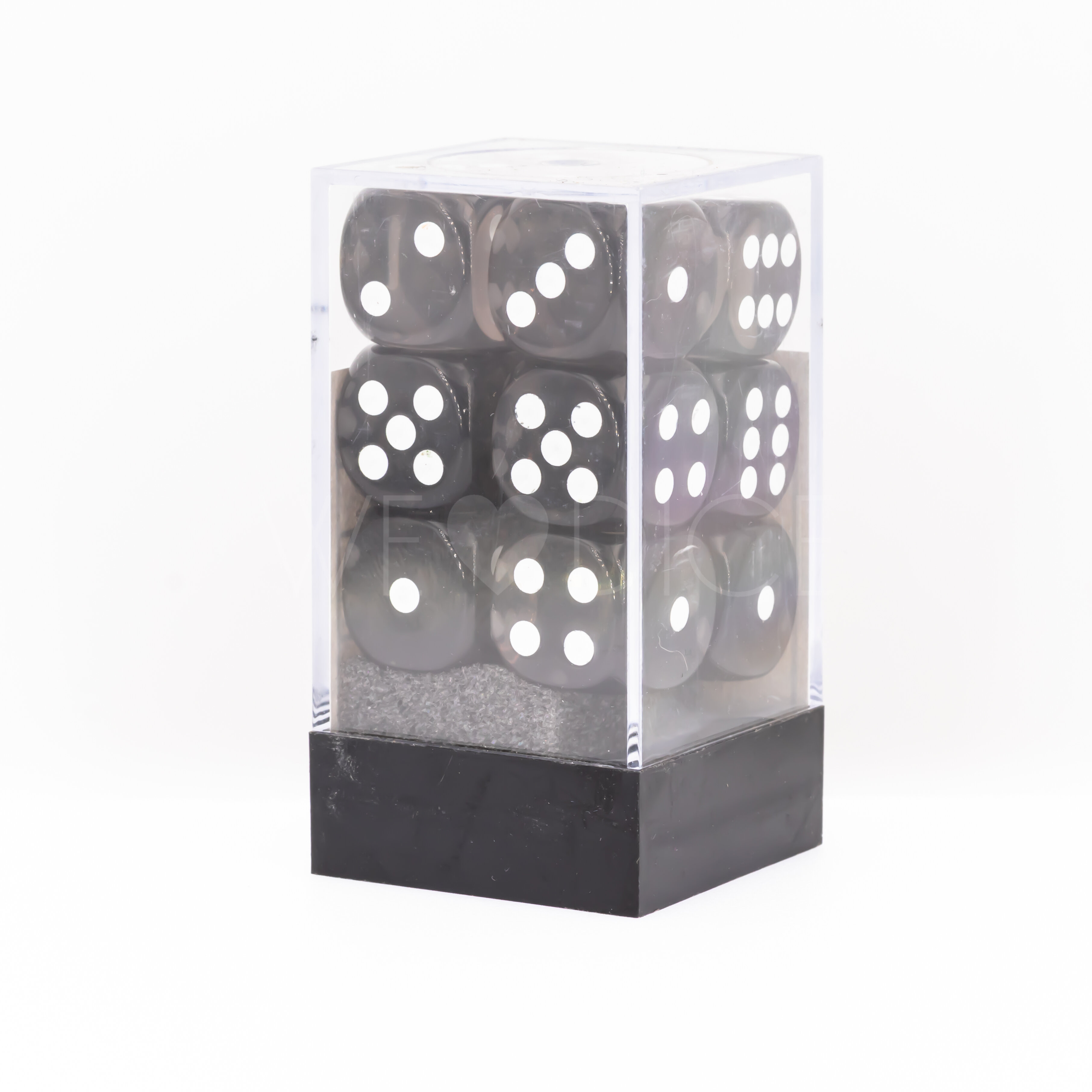 Transparent Rauch / weiß 16mm W6 Würfel Set (12 Würfel)