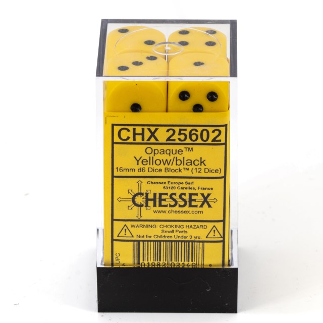 Satt gelb / schwarz 16mm W6 Würfel Set (12 Würfel)