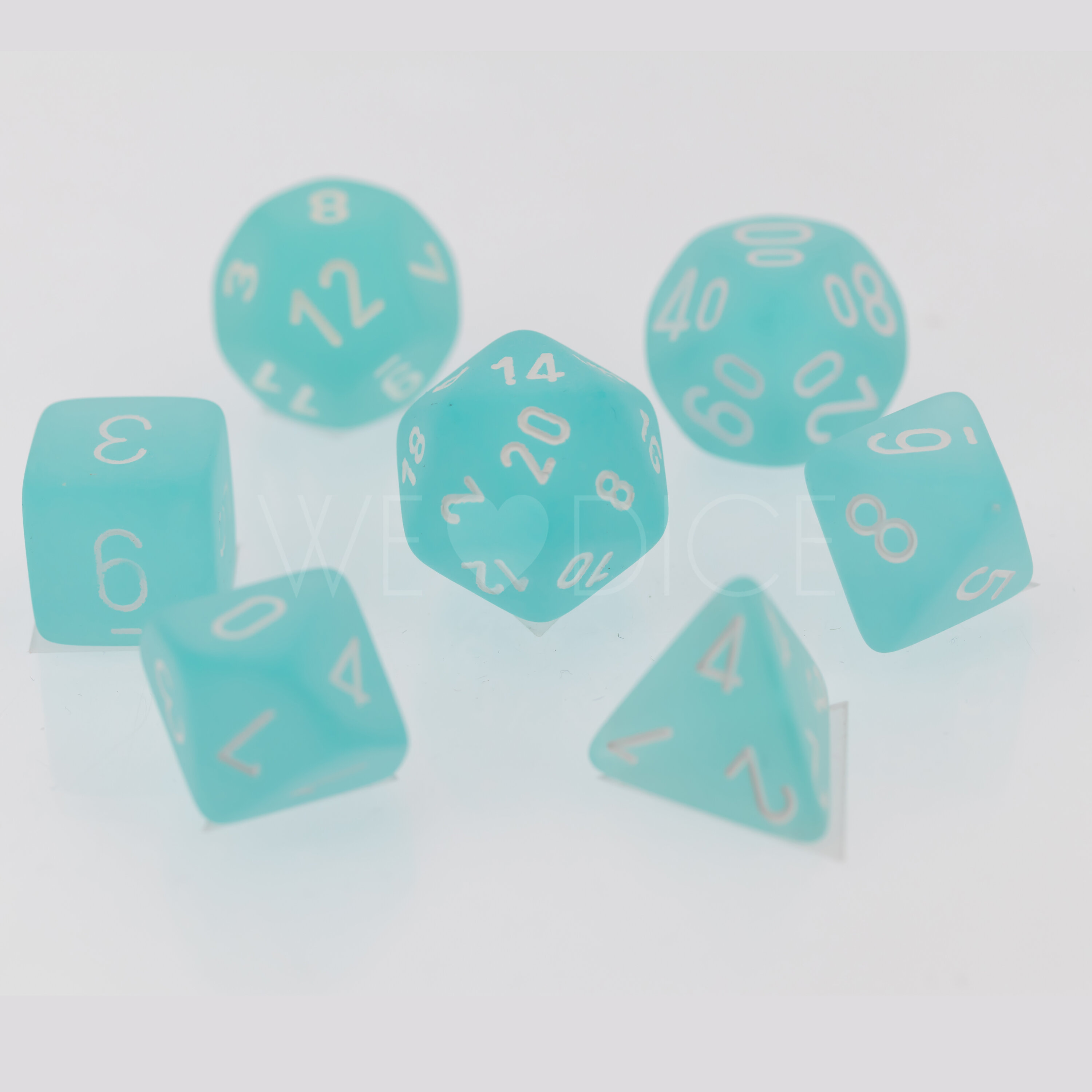 Frosted Polyhedral Blaugrün / Weiß 7-Würfel Set