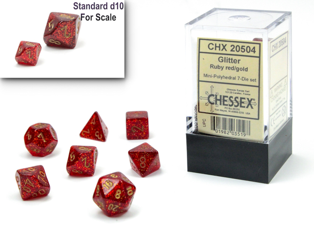 Glitter Mini-hedral Polyhedral Ruby / gold 7-DieSet