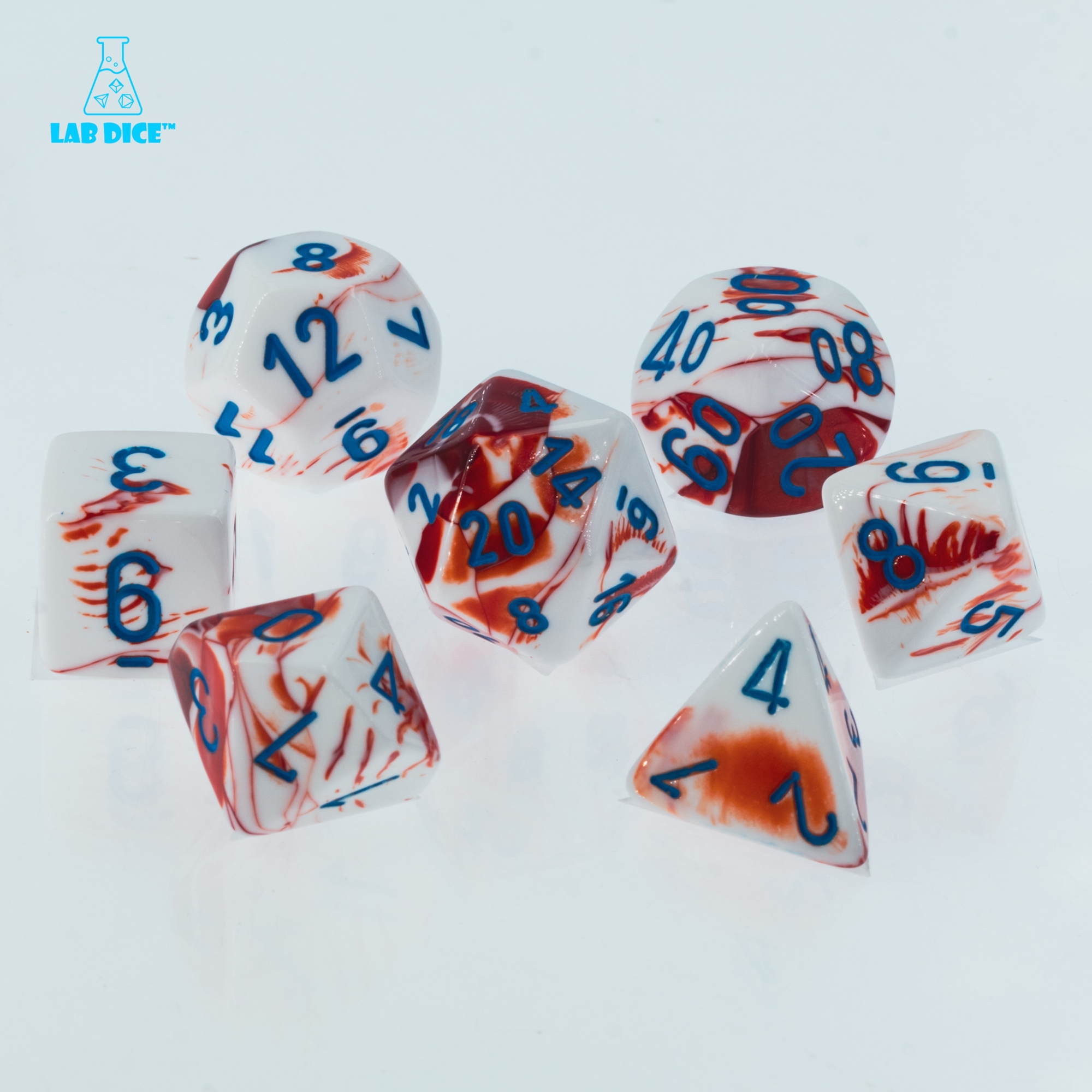 LabDice Gemini® Red-White/blue  Set 7 Stück