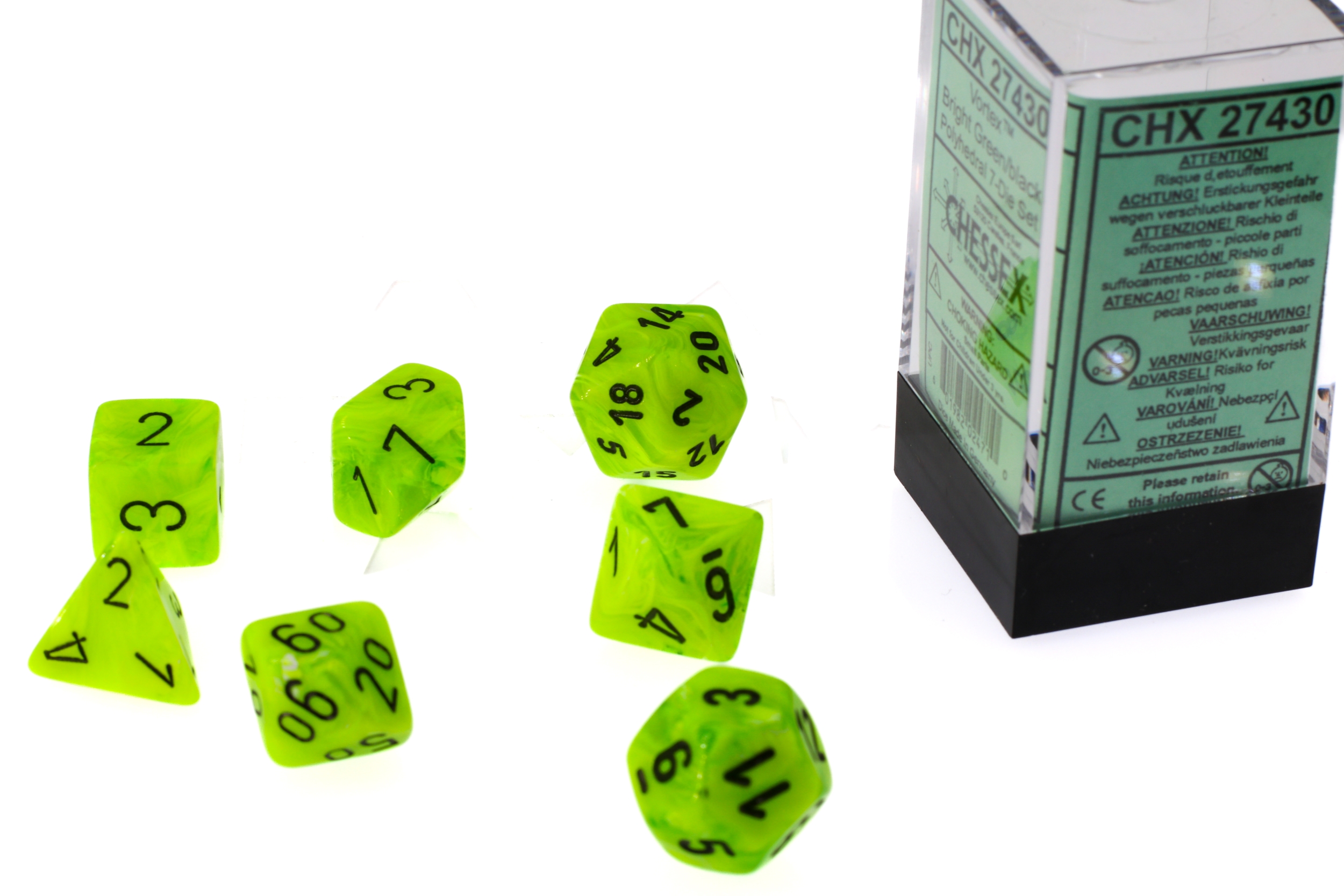 Vortex® Polyhedral Hellgrün / Schwarz 7-Würfel Set
