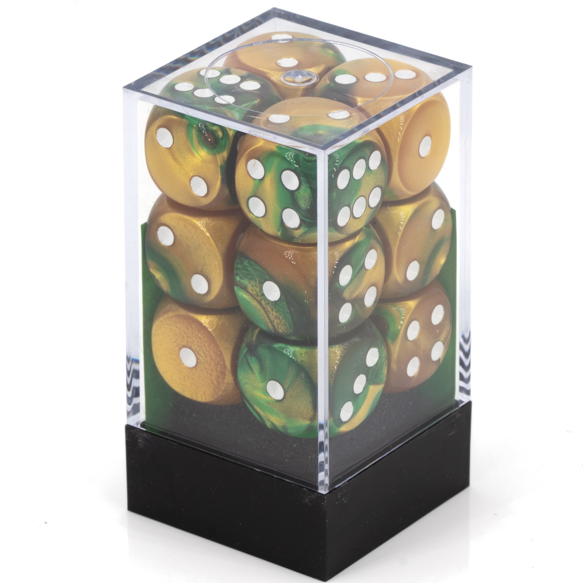 Gemini® Gold-Grün / weiß 16mm W6 Würfel Set (12 Würfel)