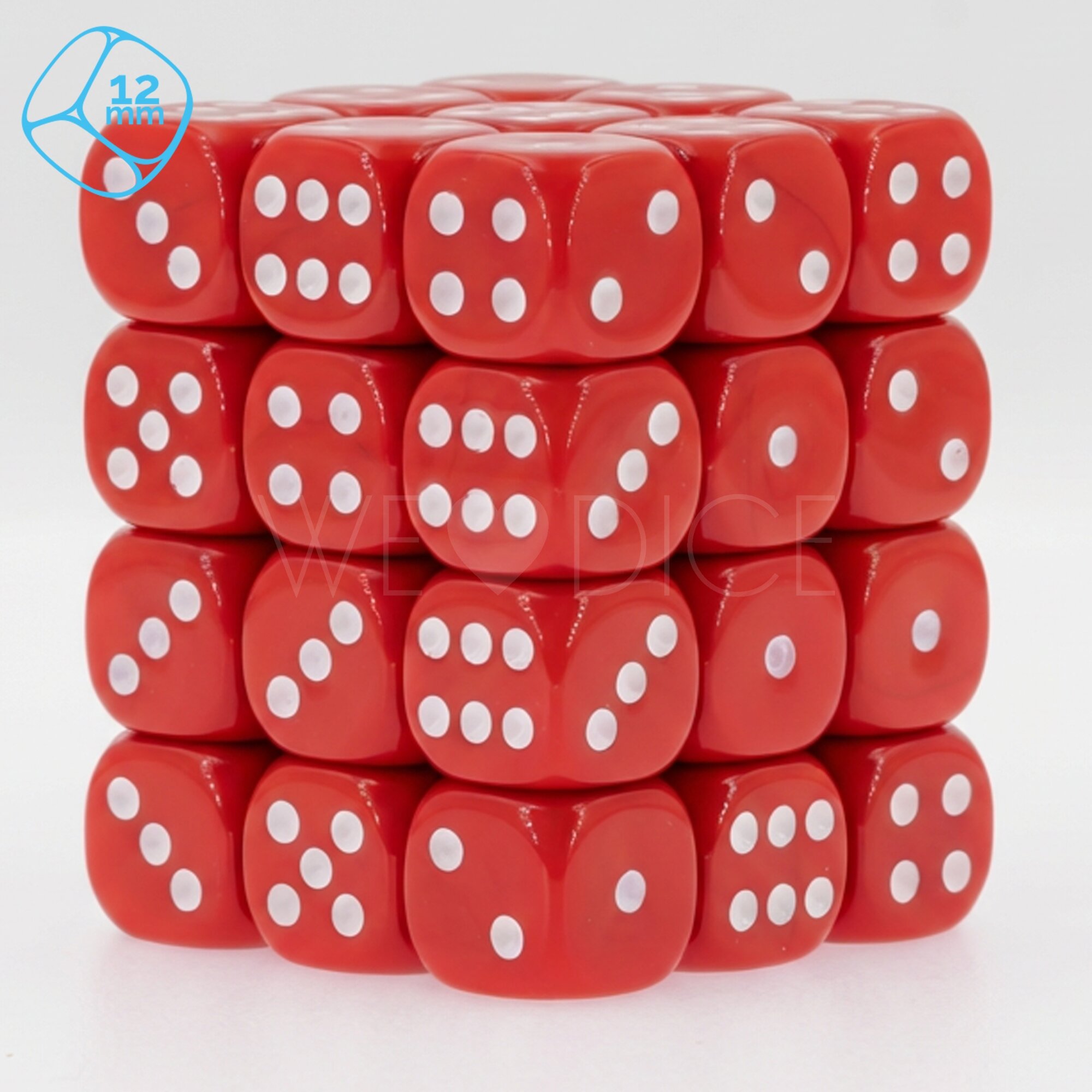 Opaque red / white 12mm D6 Dice Set  (36Pcs)
