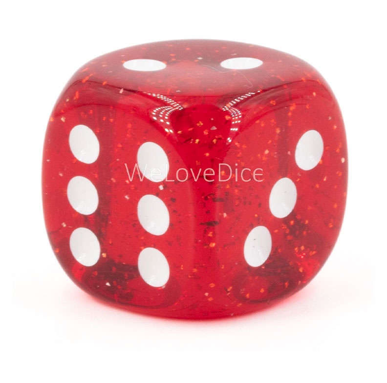 22mm W6 Würfel in Rot glitter  / weiß