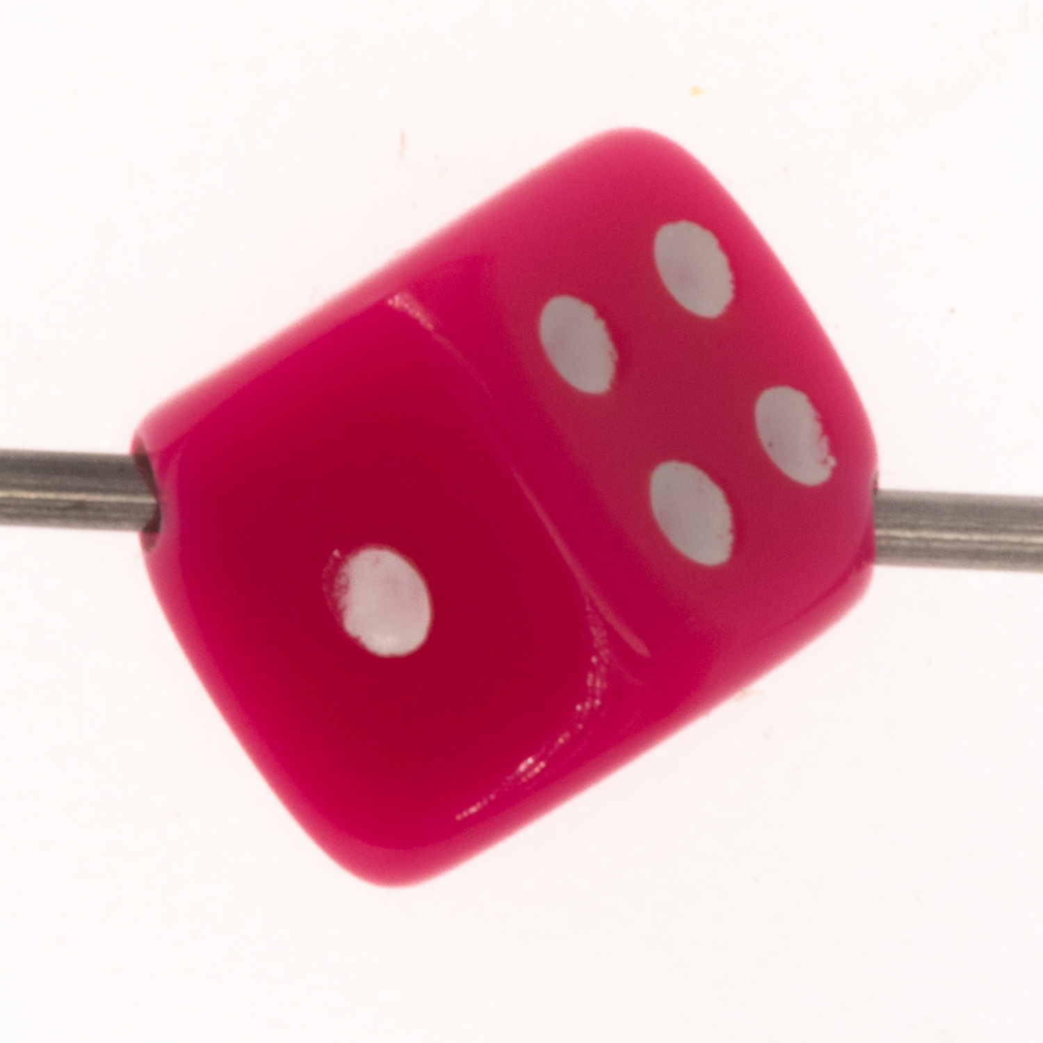  5mm Dice bead - pink / white Opaque, in