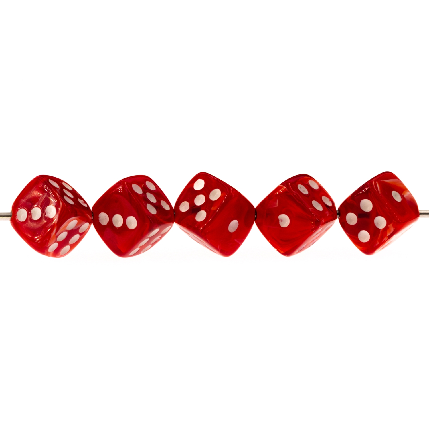  8mm Dice bead - mars red / white Marbled, in