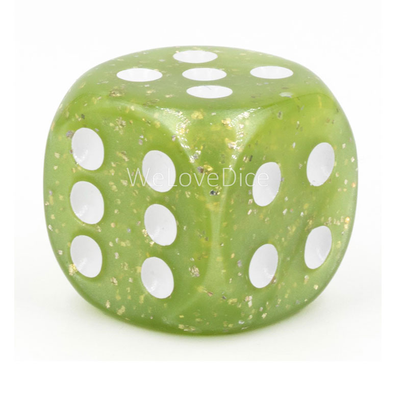 22mm W6 Würfel in limetten grün glitter / weiß