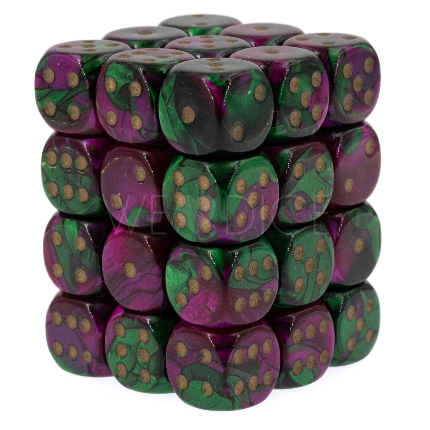 Gemini® Grün-purple / gold 12mm W6 Würfel Set (36 Würfel)