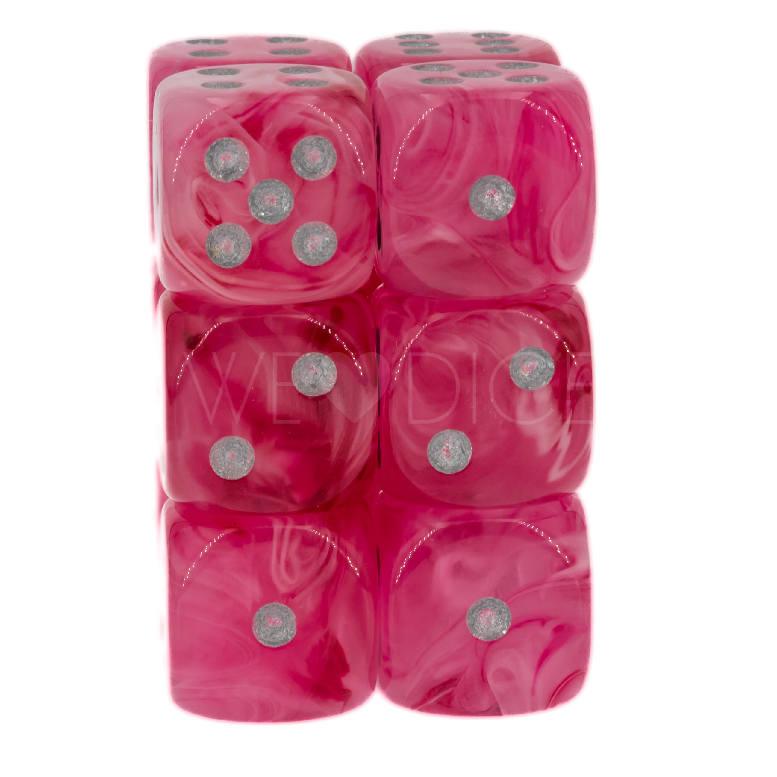 Ghostly Glow™ pink / silber 16mm W6 Würfel Set (12 Würfel)