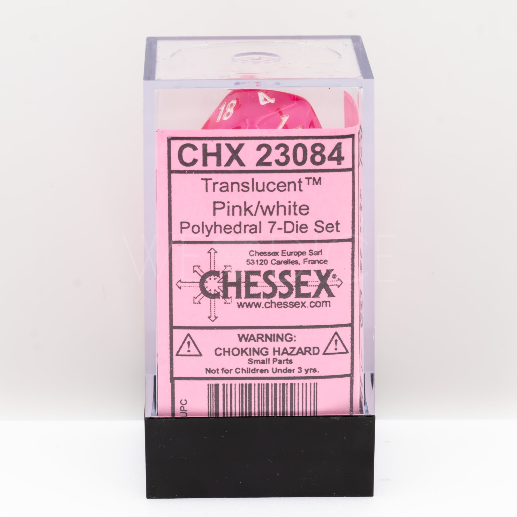 Transparent Polyhedral Rosa / weiß 7-Würfel Set