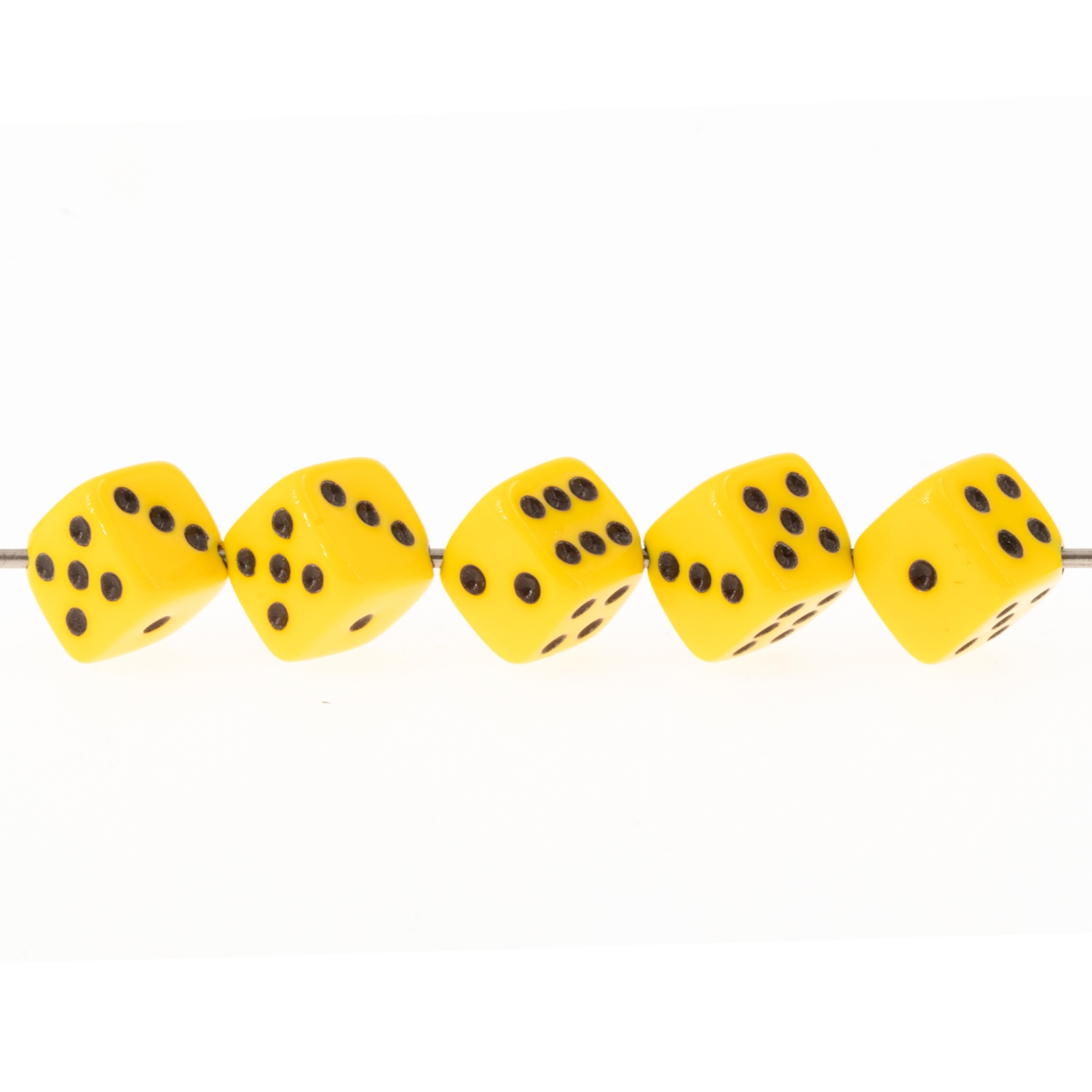  5mm Dice bead - yellow / black Opaque, in