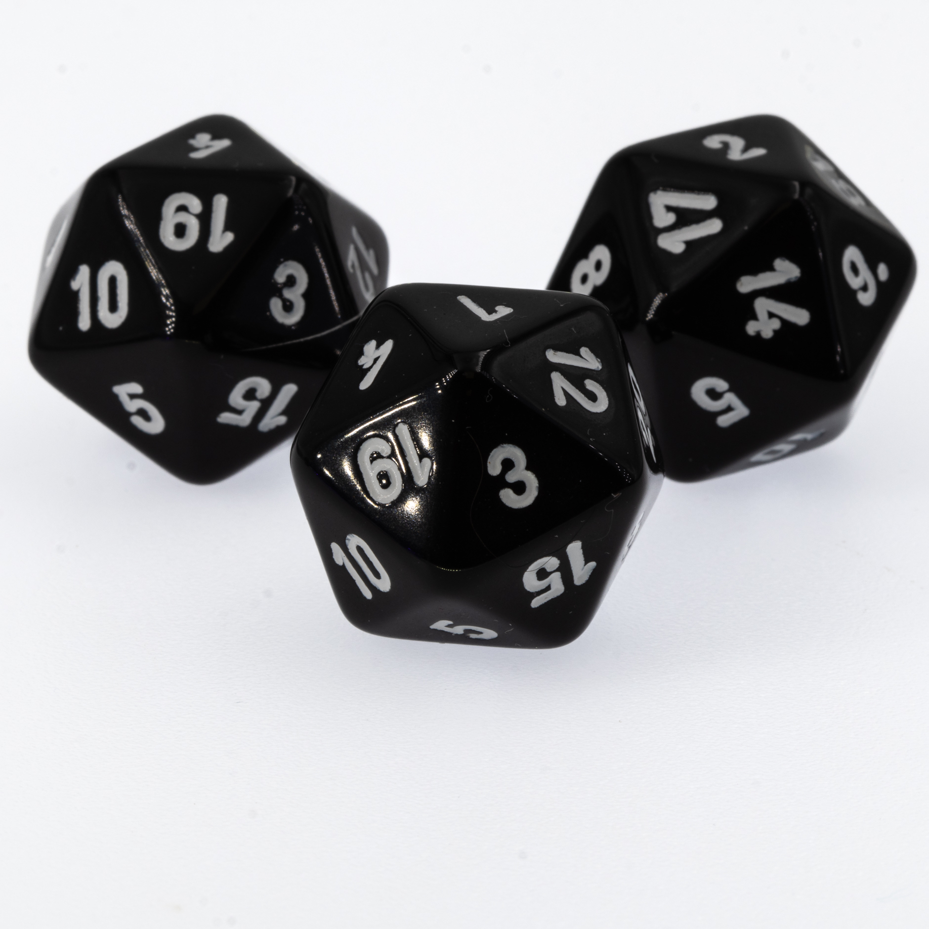 D20 dice in black opaque