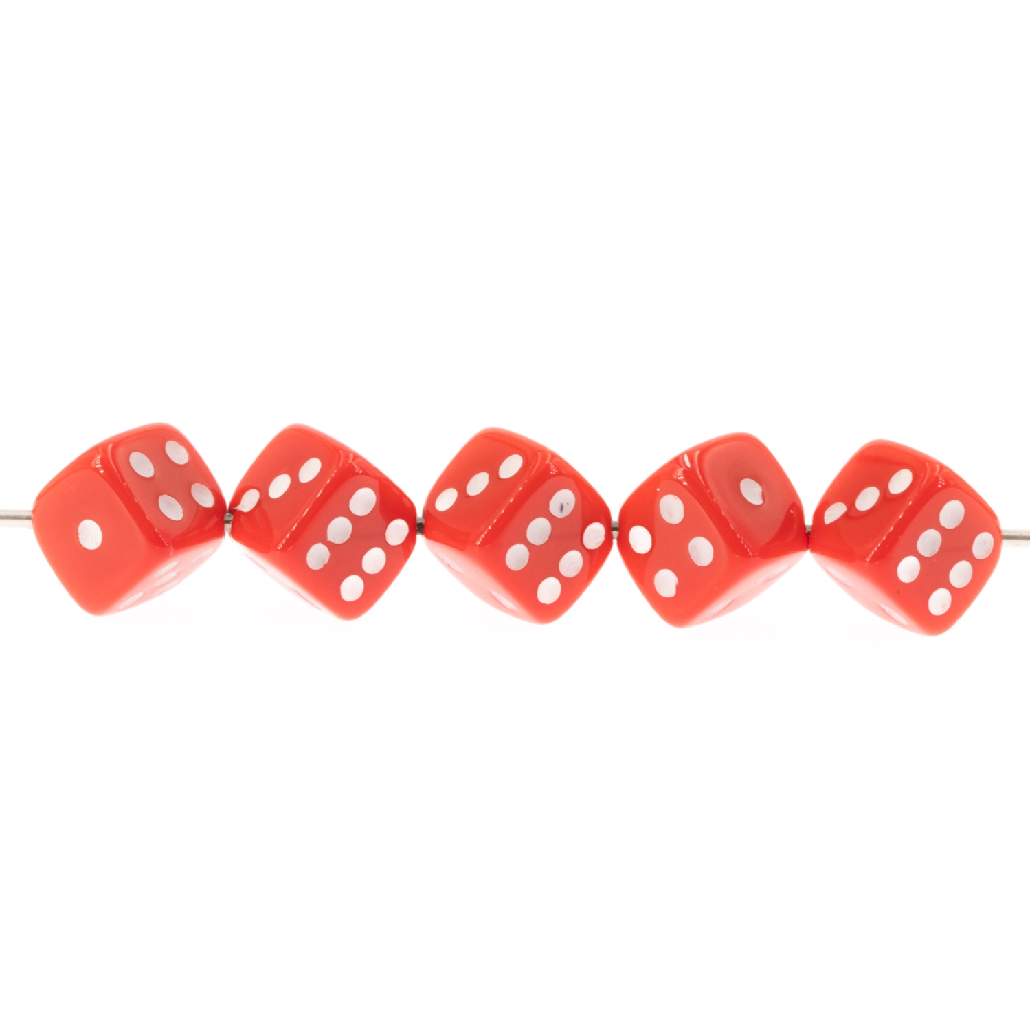  5mm Dice bead - red / white Opaque, in