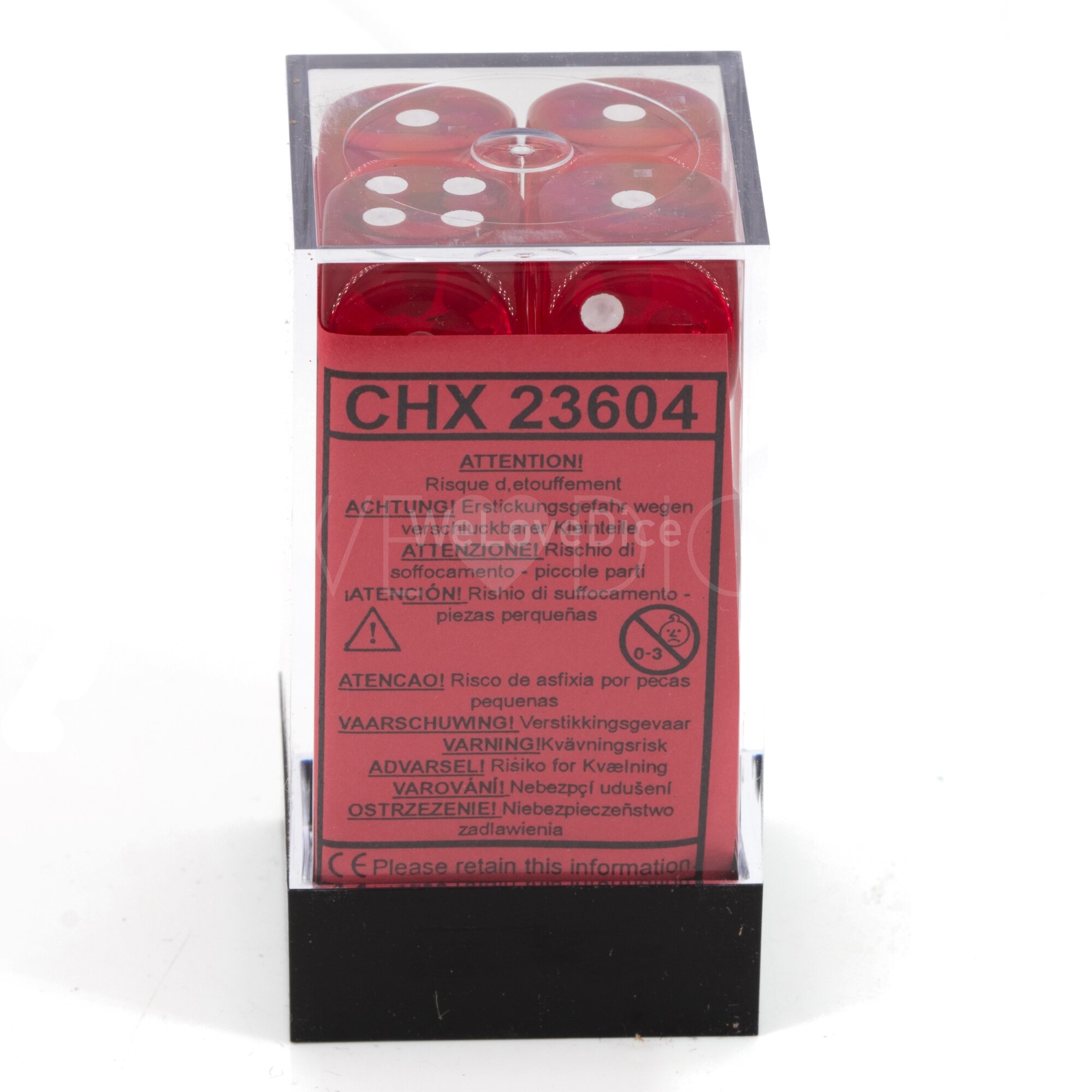 Transparent Rot / weiß 16mm W6 Würfel Set (12 Würfel)