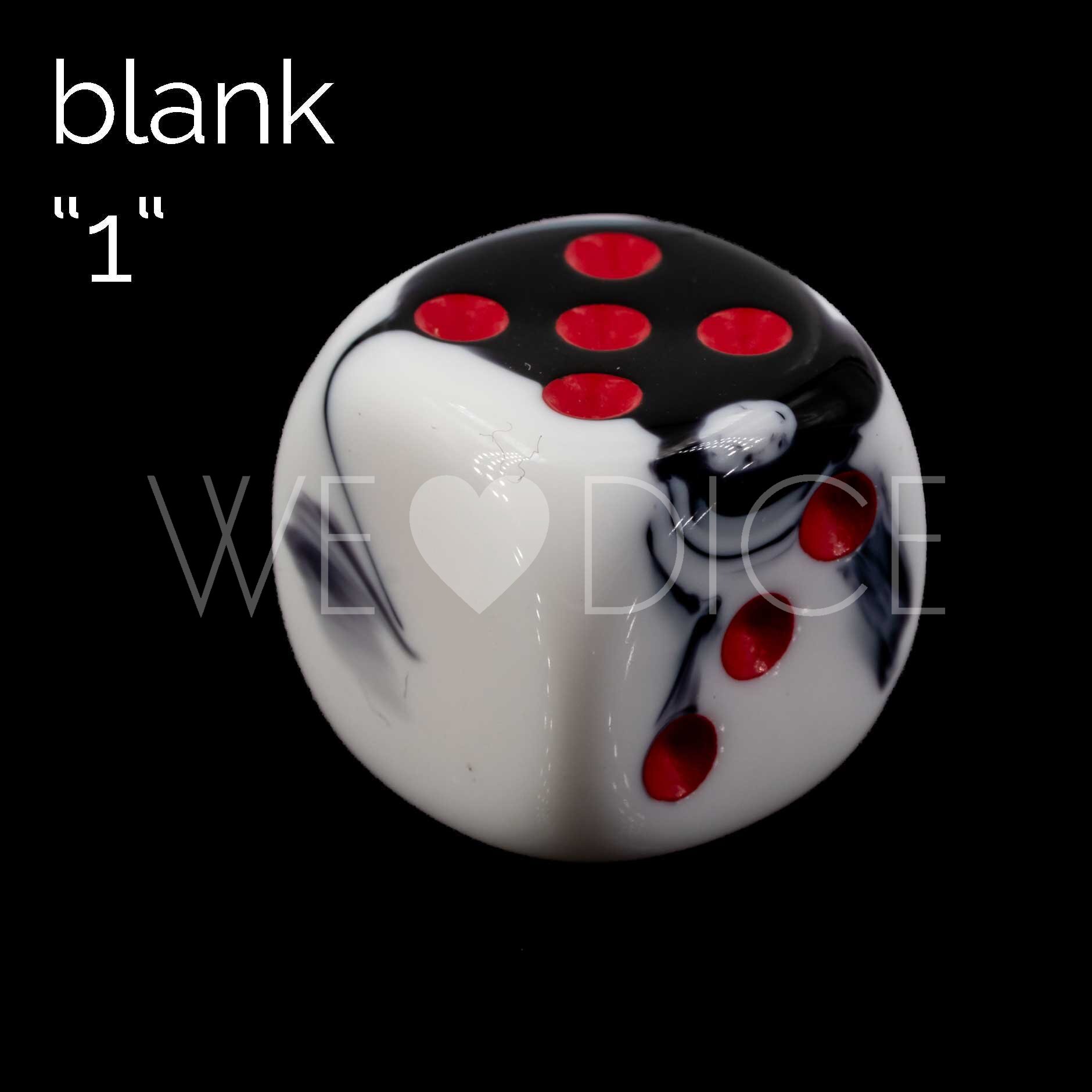 16mm Dice in white black / red 2-way no "6"