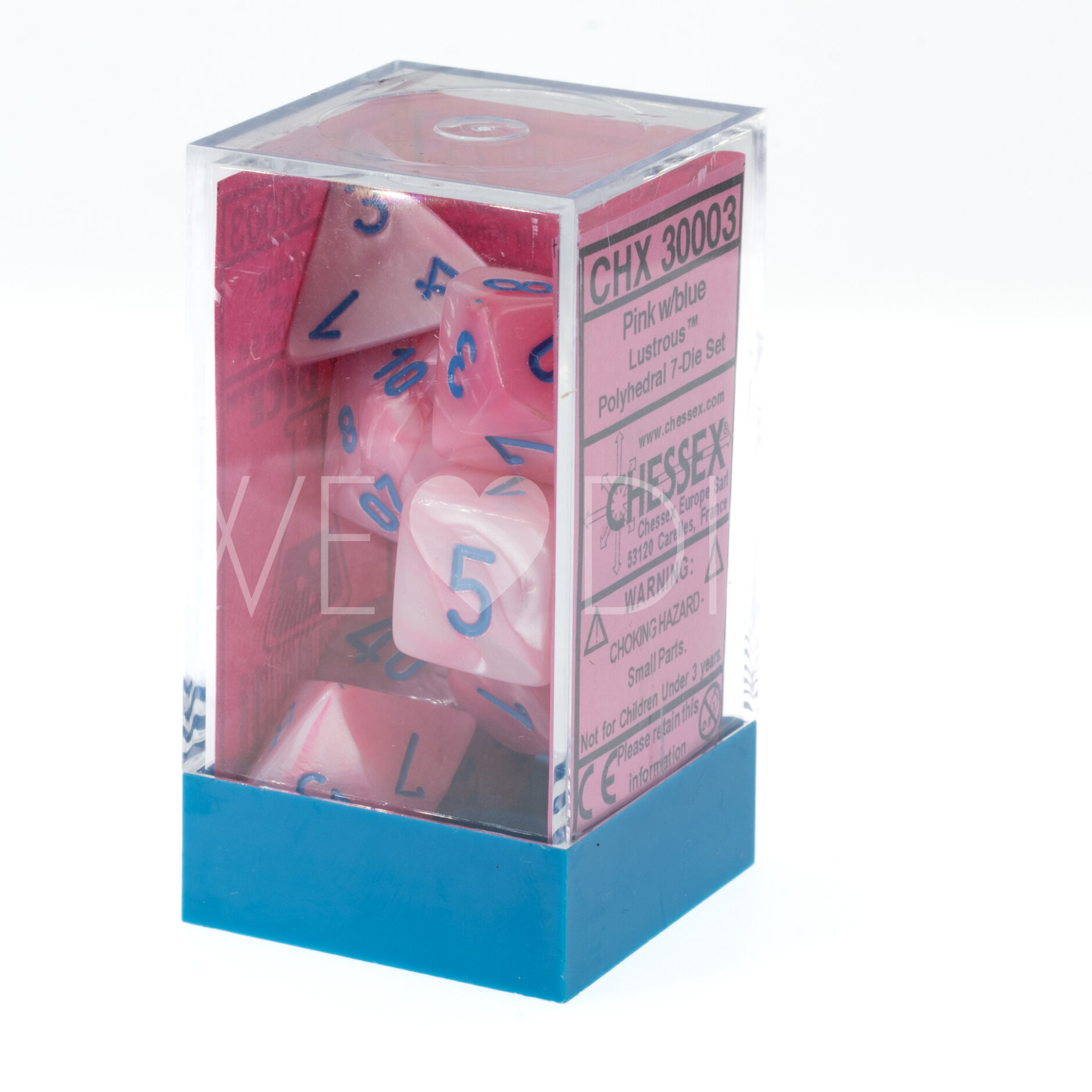 LabDice Lustrous  Lustrous Pink w/blue  Set 7 Stück