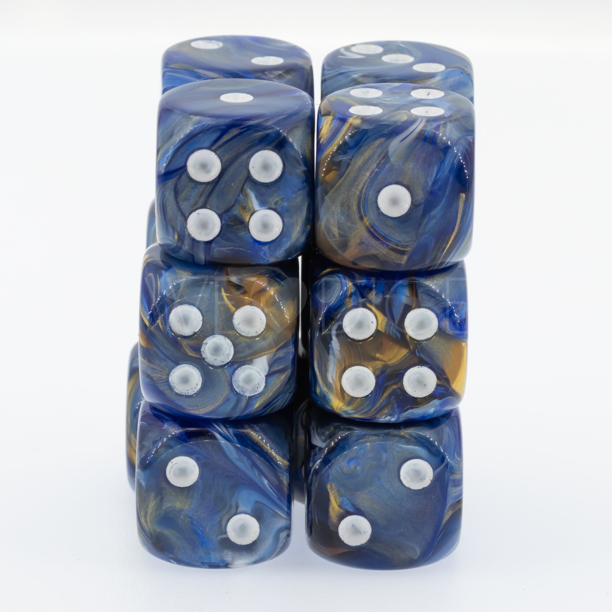 Aurelia blue / white 16mm D6 Dice Set  (12Pcs)