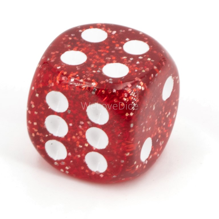 22mm W6 Würfel in Rot glitter  / weiß