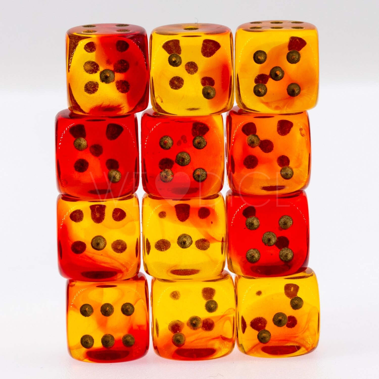 Gemini®, Transparent Rot-Gelb / gold 12mm W6 Würfel Set (36 Würfel)