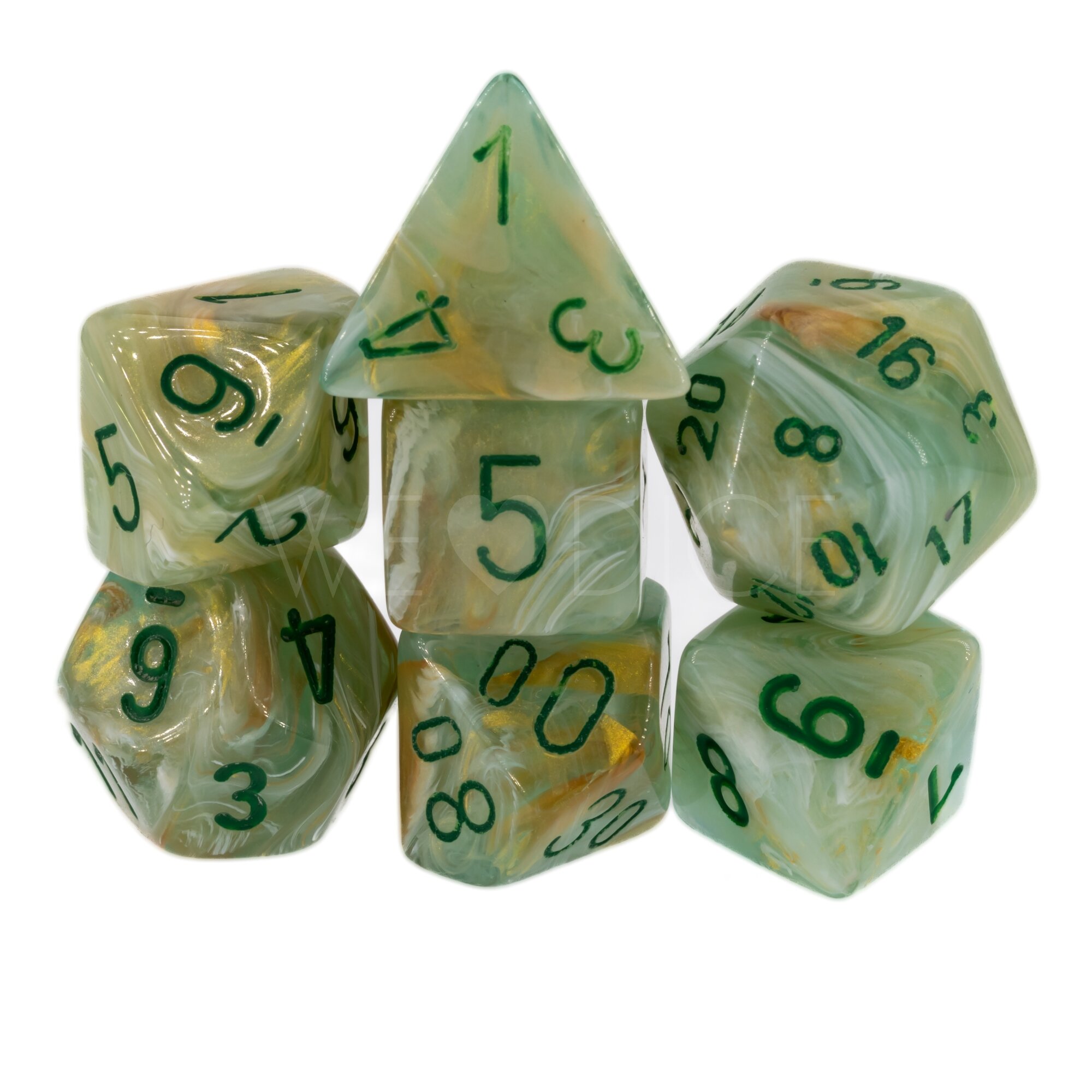 Marble  Polyhedral Grün / Dunkelgrün 7-Würfel Set