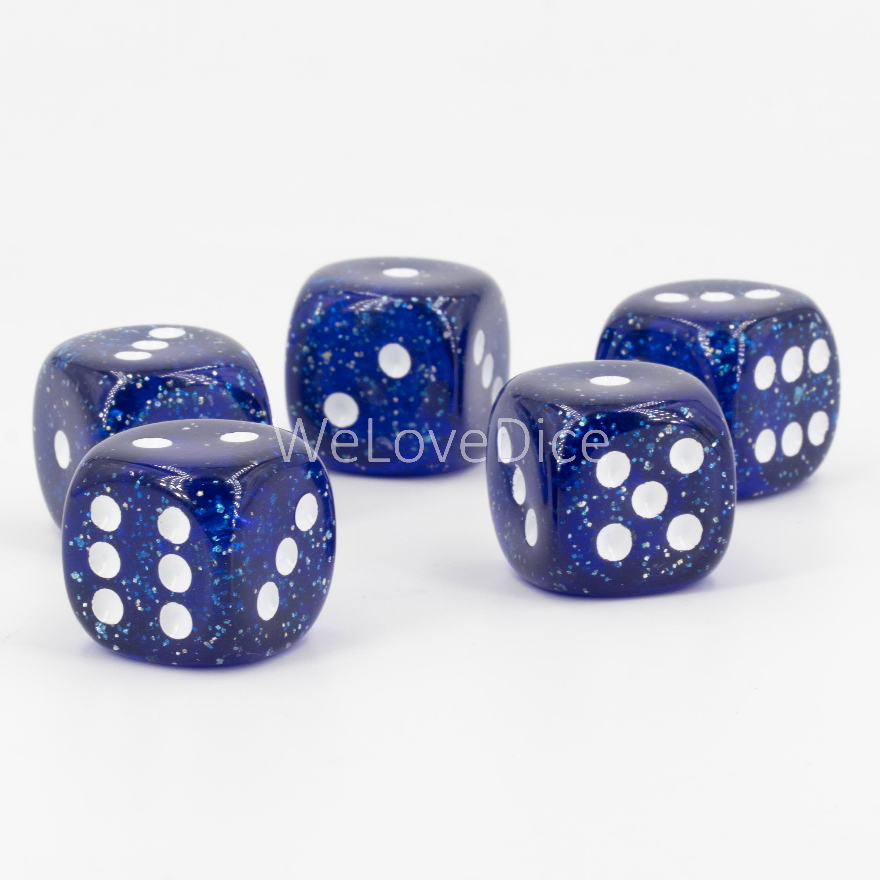 16mm W6 Würfel in glitter blau / weiß