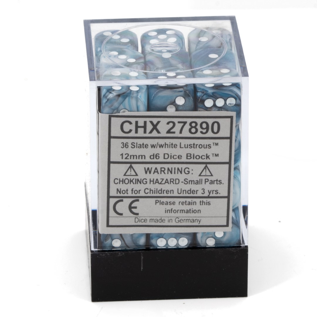 Lustrous  Slate / Weiß 12mm W6 Würfel Set (36 Würfel)