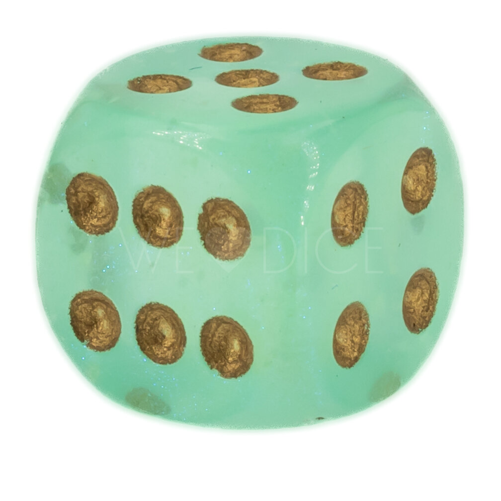 Borealis® hellgrün / gold 12mm W6 Würfel mit Punkten (1 Stück)