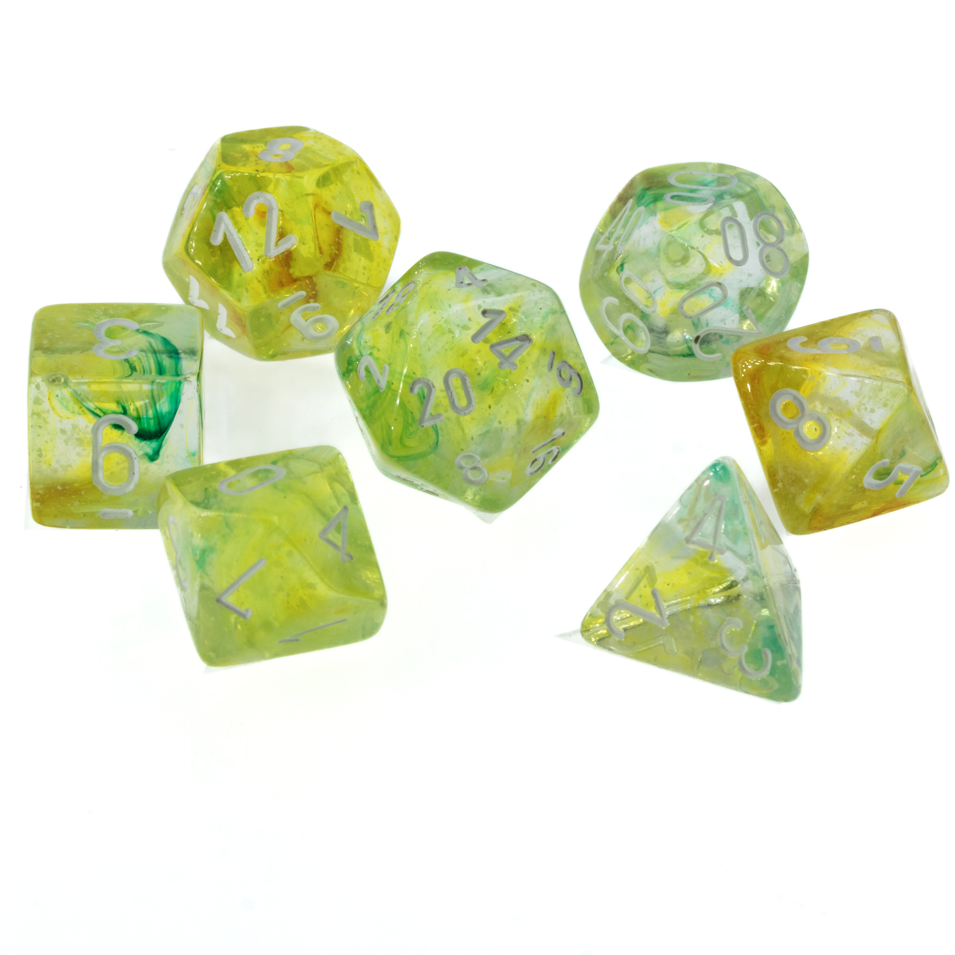 LabDice Nebula®, Luminary™ Spring w/ white  Dice Set 7 Pieces