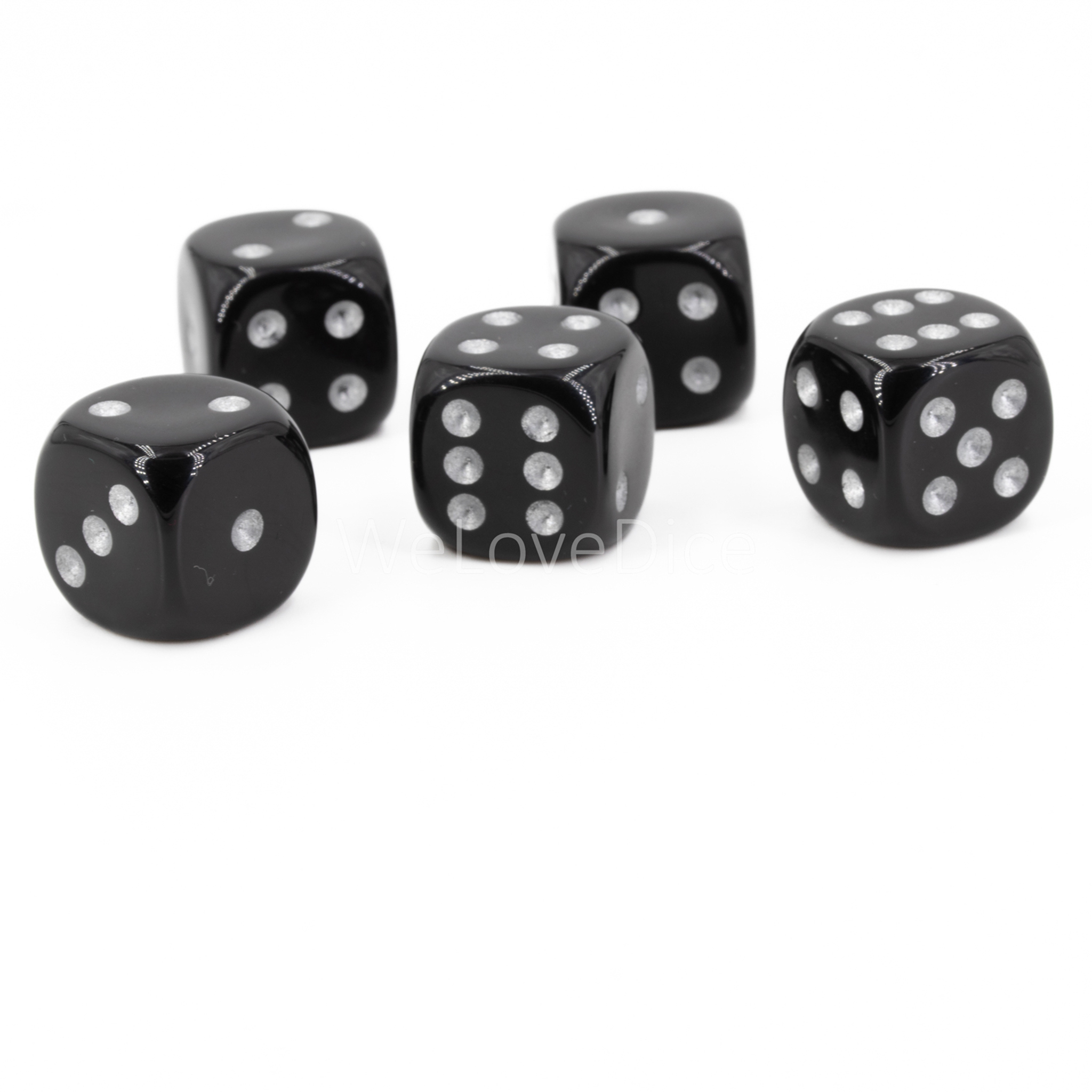 16mm  D6 Dice in black / silver Opaque