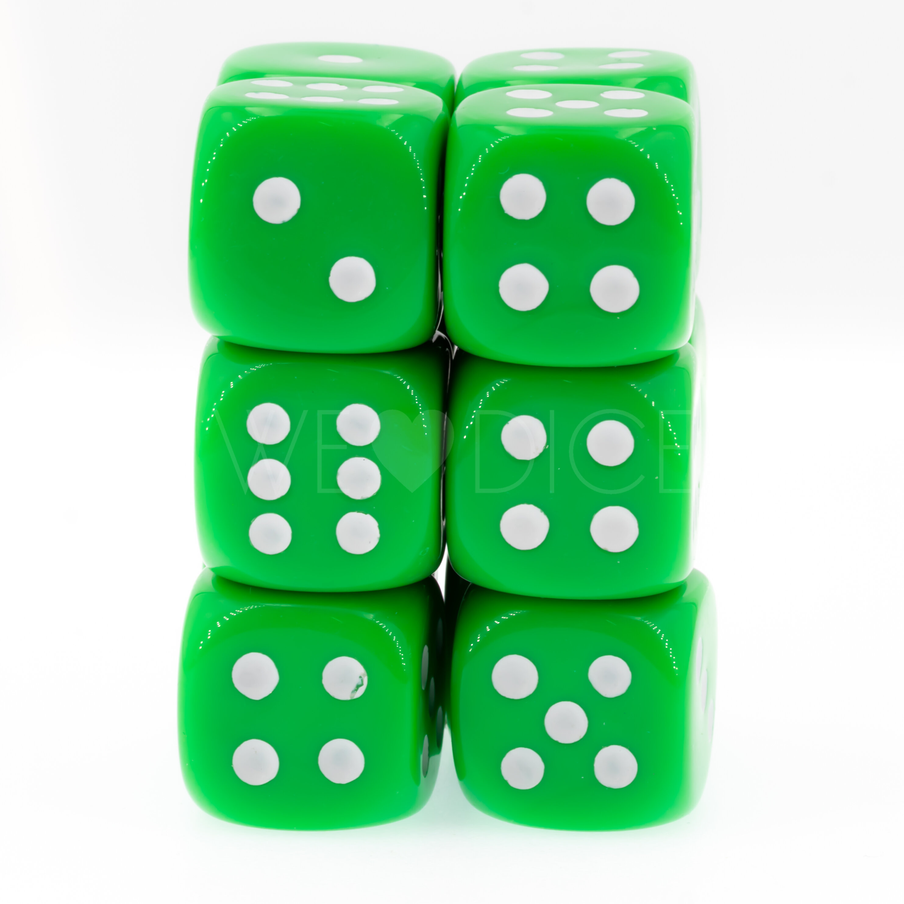Opaque light green / white 18mm D6 Dice Set  (12 Pcs)